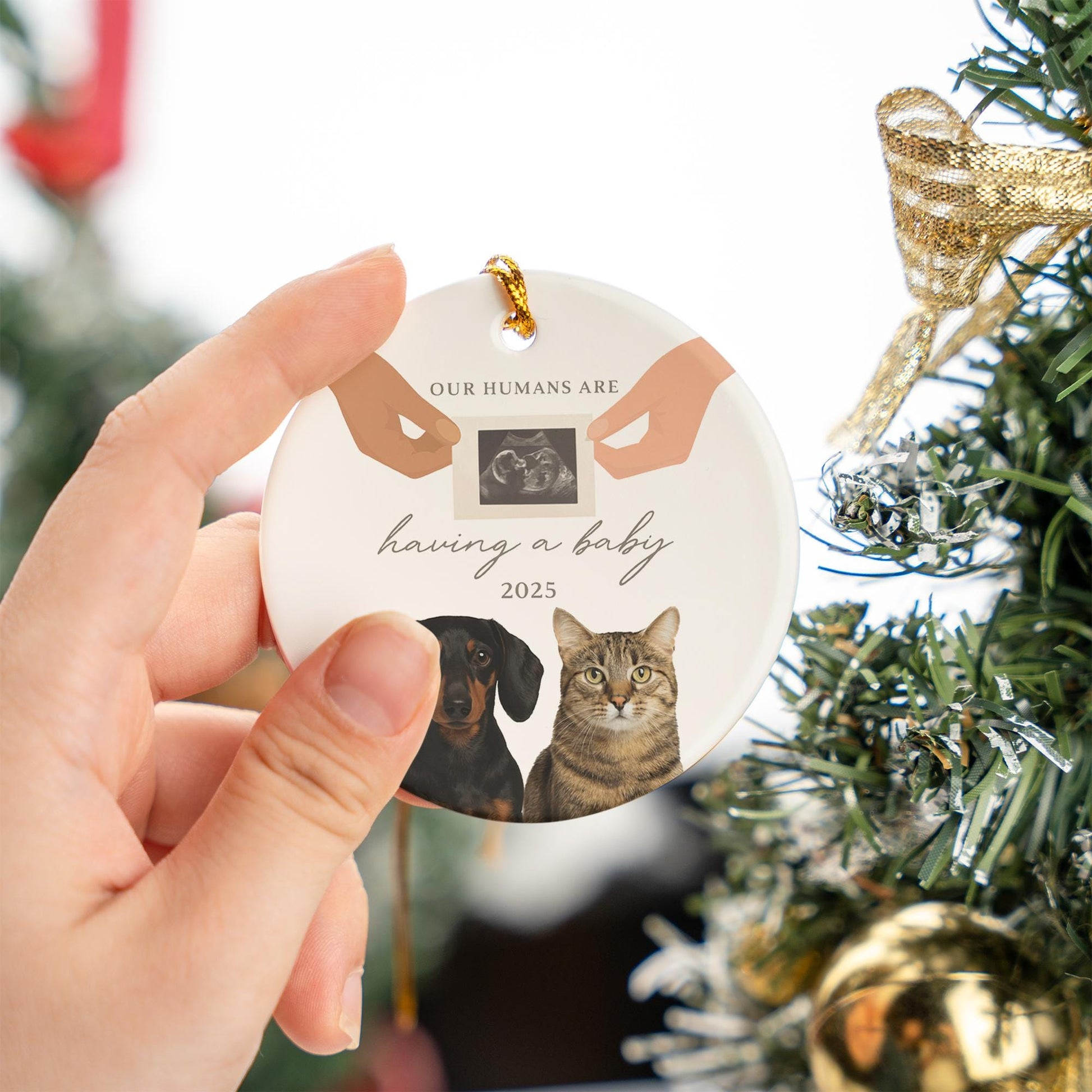 Personalized Ceramic Ornament, Pet Pregnancy Announcement Design, Custom Year Round Christmas Decoration