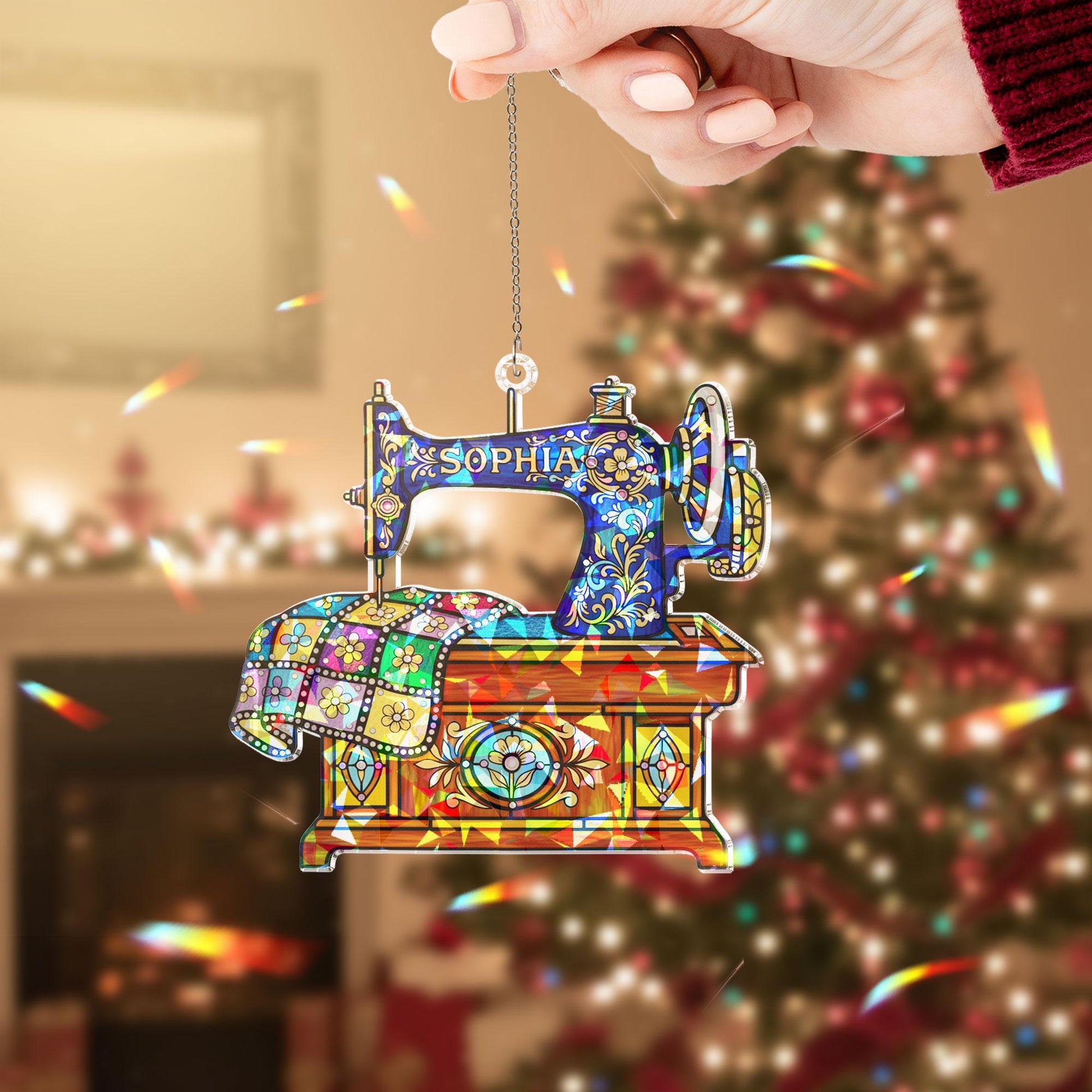 Personalized Sewing Machine Ornament: Custom Quilt Design Hanging Decoration