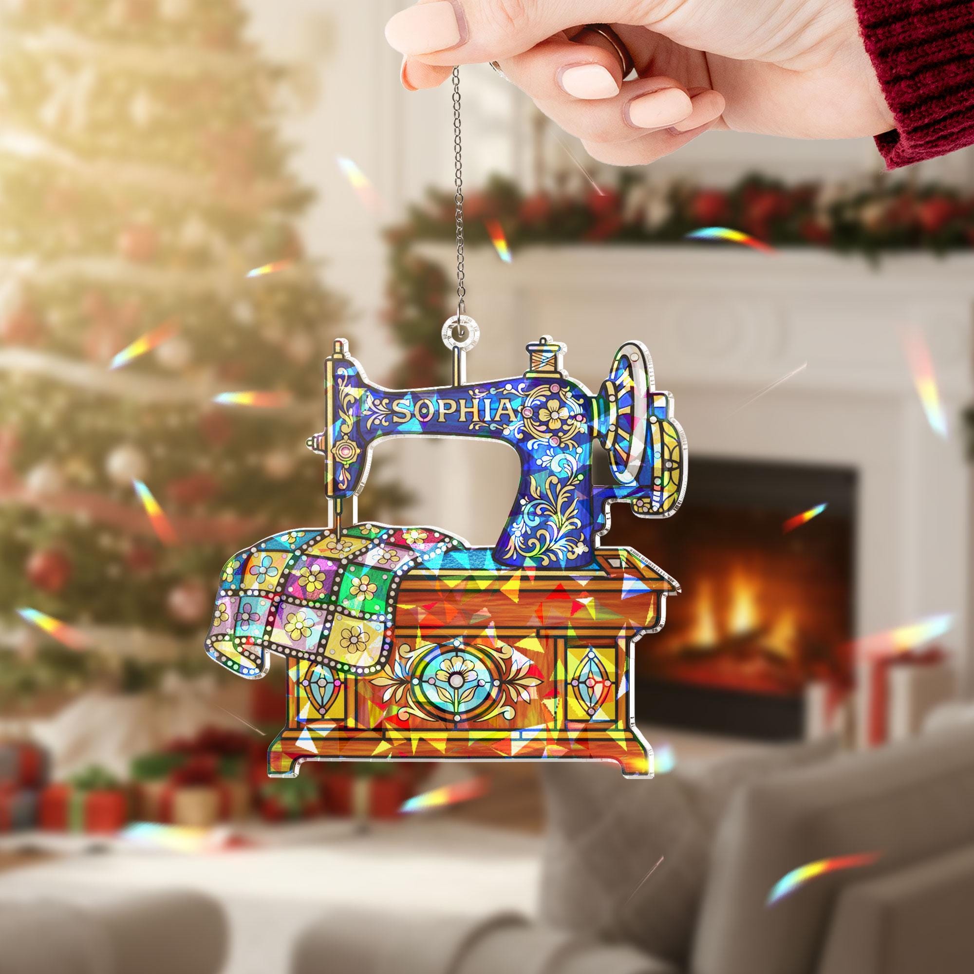 Personalized Sewing Machine Ornament: Custom Quilt Design Hanging Decoration