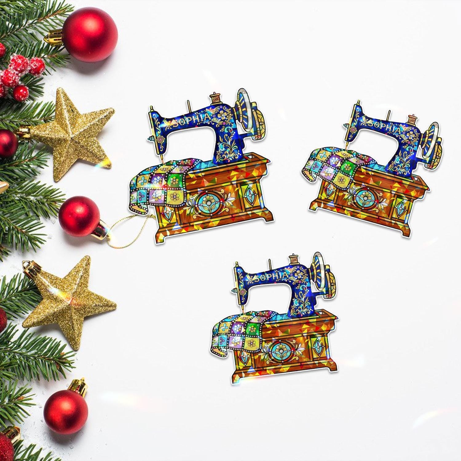 Personalized Sewing Machine Ornament: Custom Quilt Design Hanging Decoration