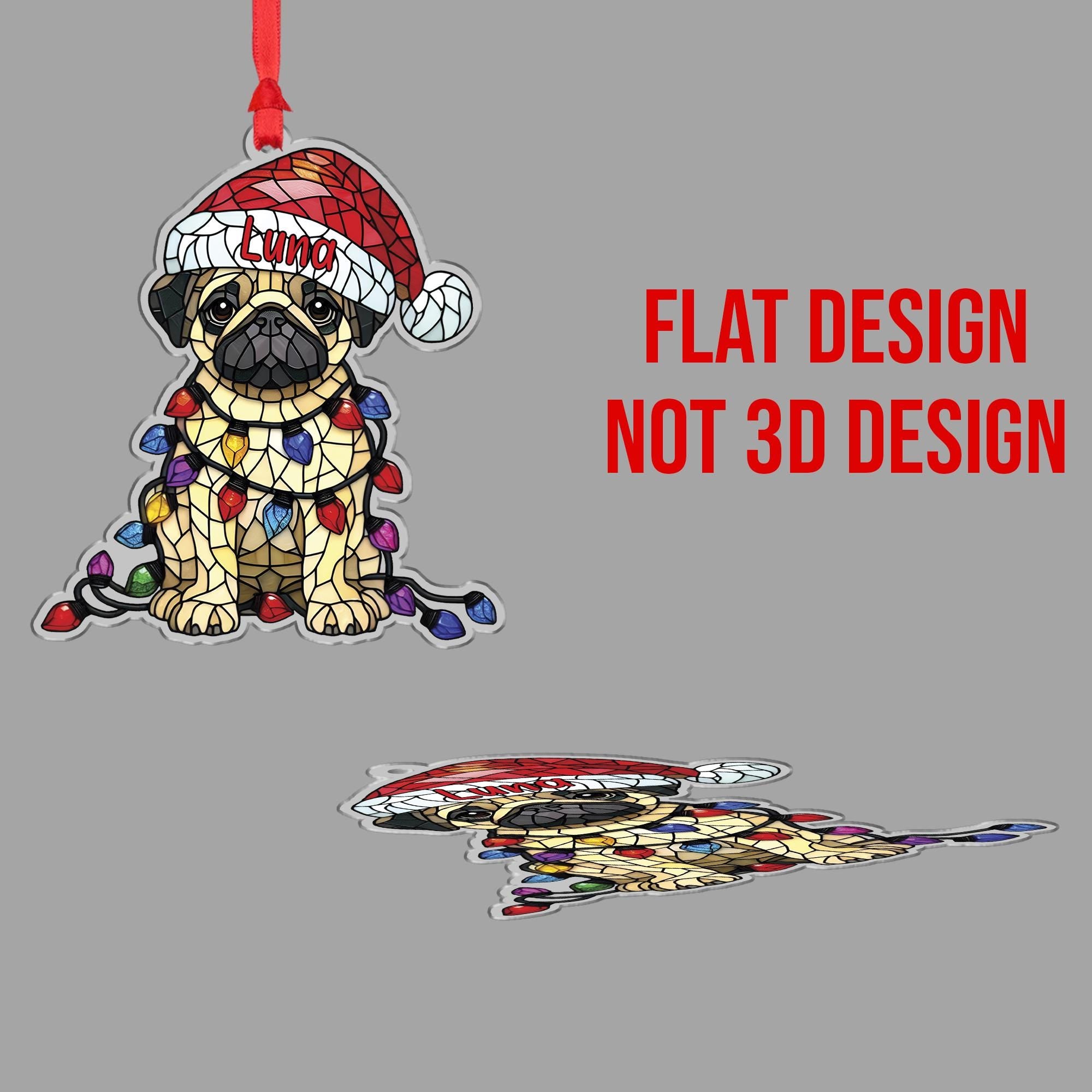 Personalized Pug Ornament - Dog Christmas Tree Decoration