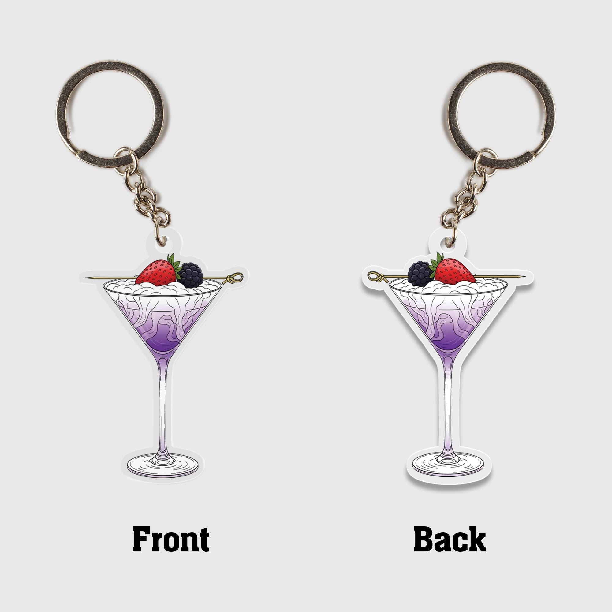 Cocktail Drink Keychain – Cute Acrylic Martini Glass Charm with Berries, Bar Accessory, Gift for Cocktail Lovers & Party Favor