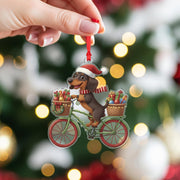 Personalized Dachshund Ornament: Christmas Dog on Bicycle with Gifts, Holiday Tree Decoration
