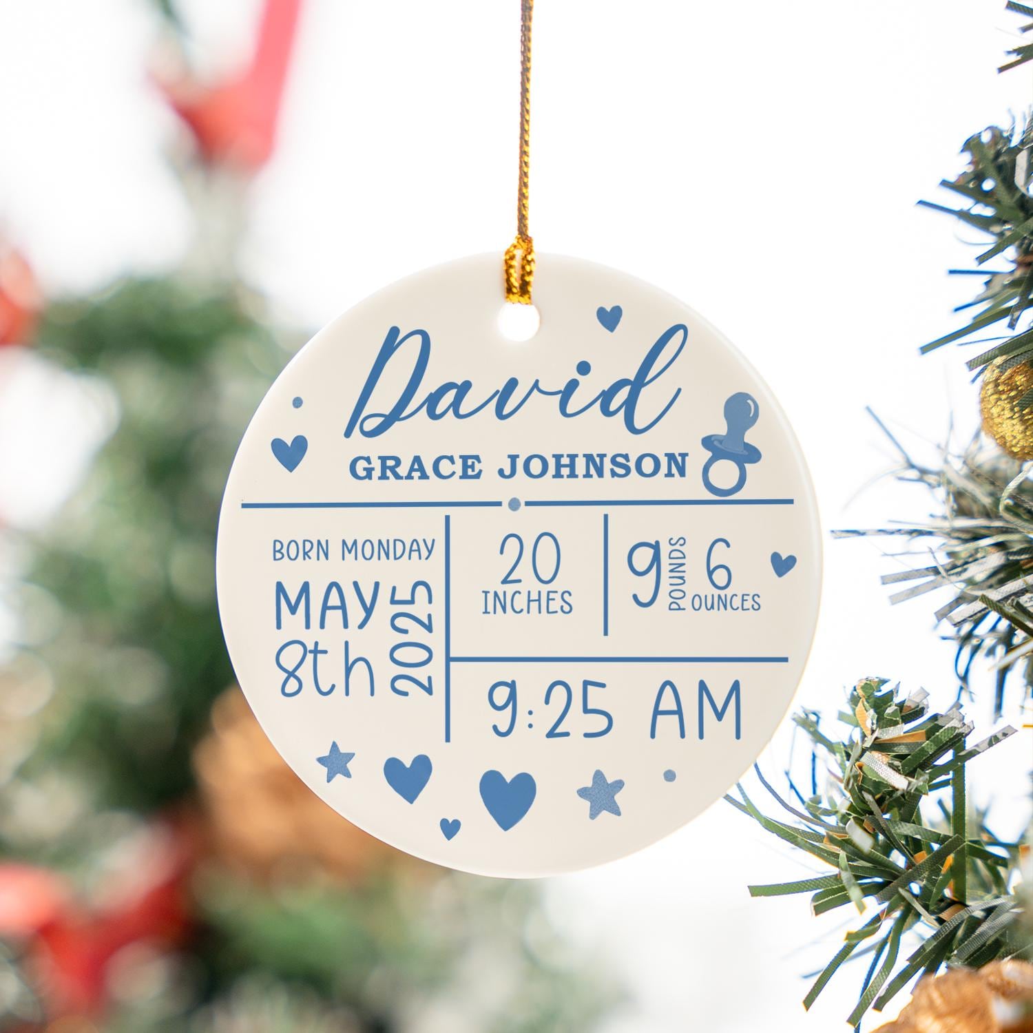 Personalized Baby Birth Stats Ornament – Custom Ceramic Keepsake Newborn Gift