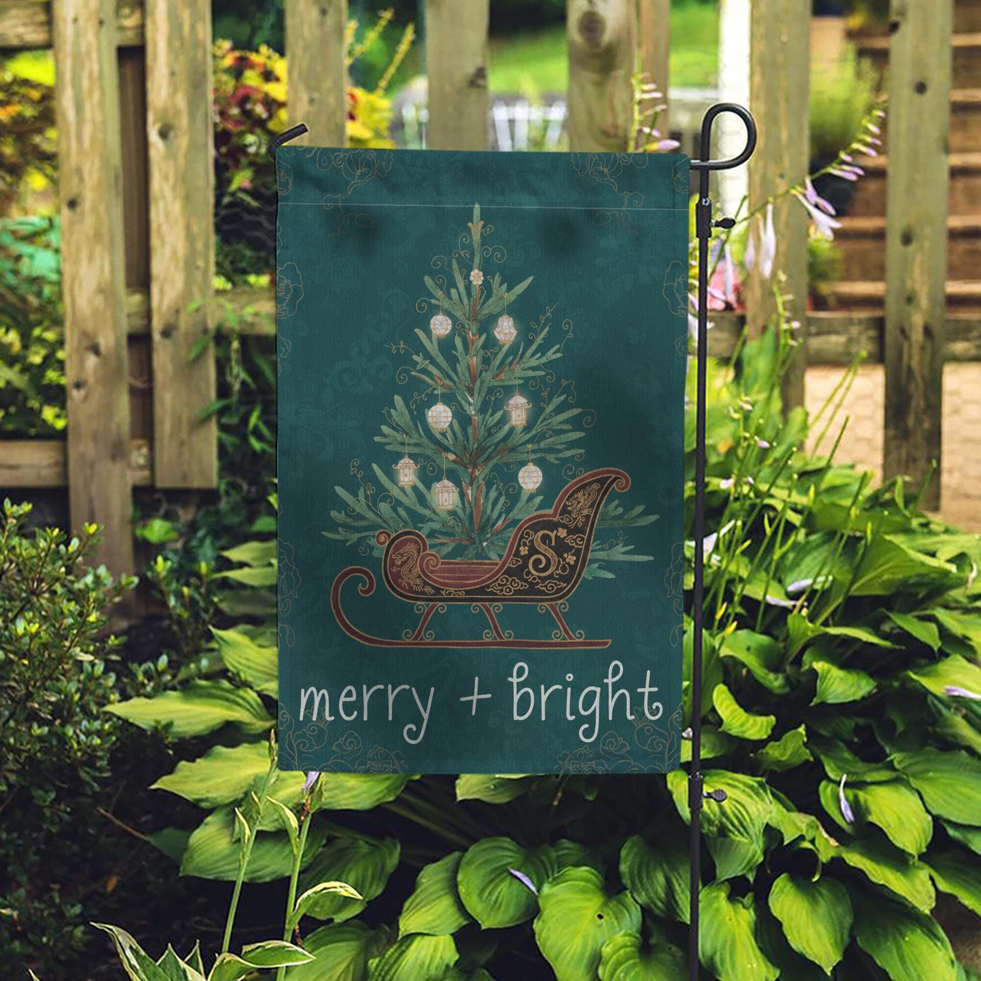 Custom Chinoiserie Christmas Garden Flag – Merry and Bright Outdoor Holiday Yard Decor