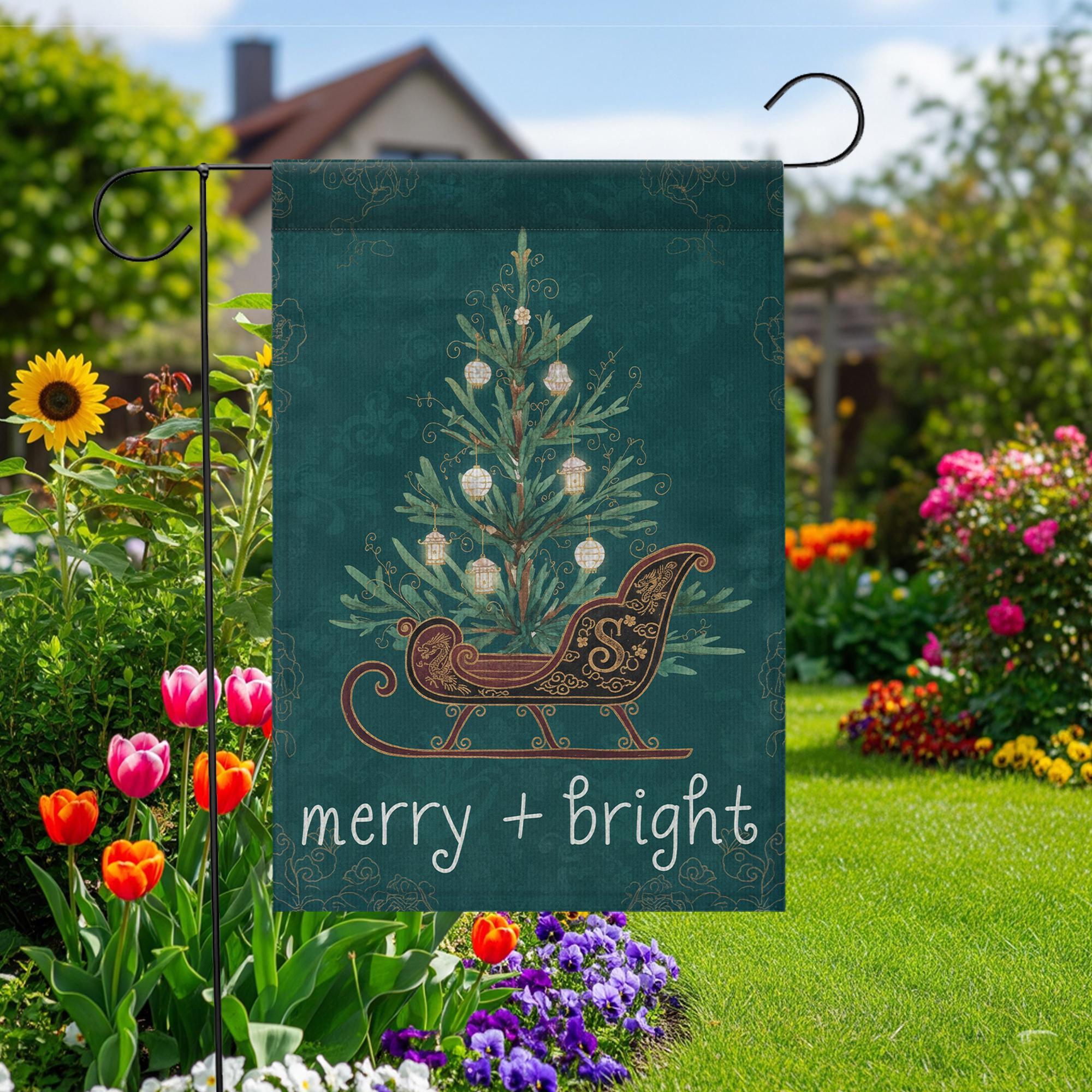 Custom Chinoiserie Christmas Garden Flag – Merry and Bright Outdoor Holiday Yard Decor