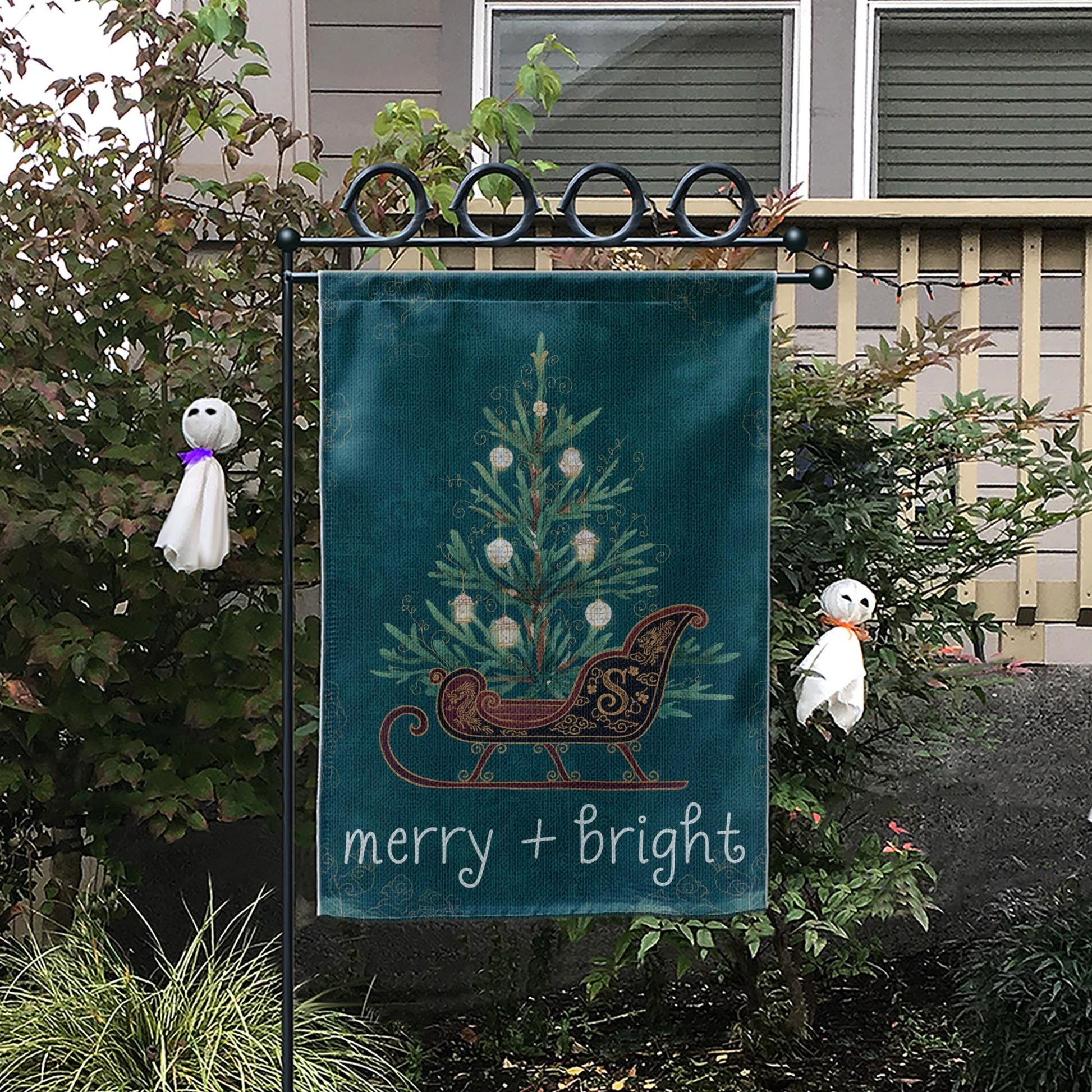 Custom Chinoiserie Christmas Garden Flag – Merry and Bright Outdoor Holiday Yard Decor