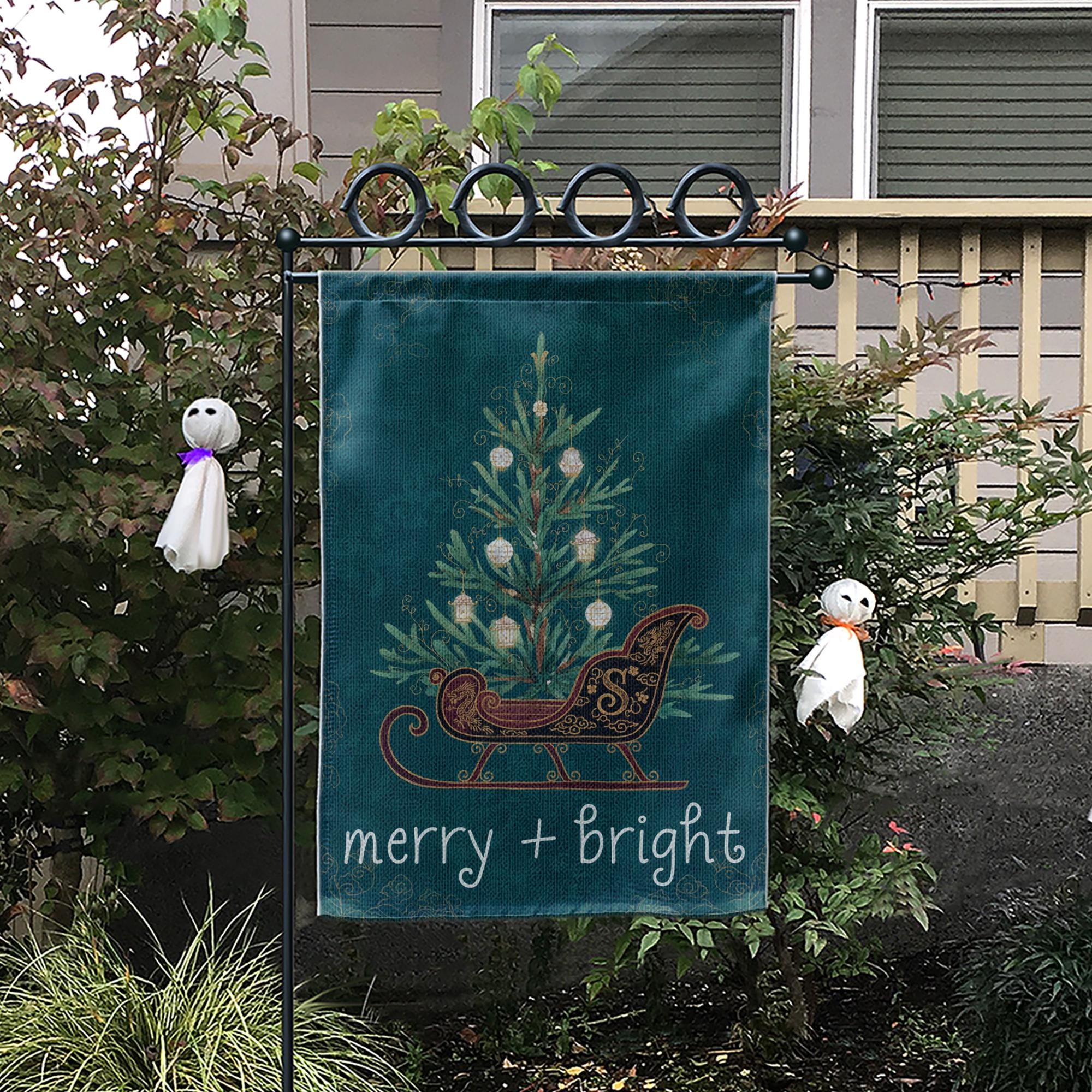 Custom Chinoiserie Christmas Garden Flag – Merry and Bright Outdoor Holiday Yard Decor