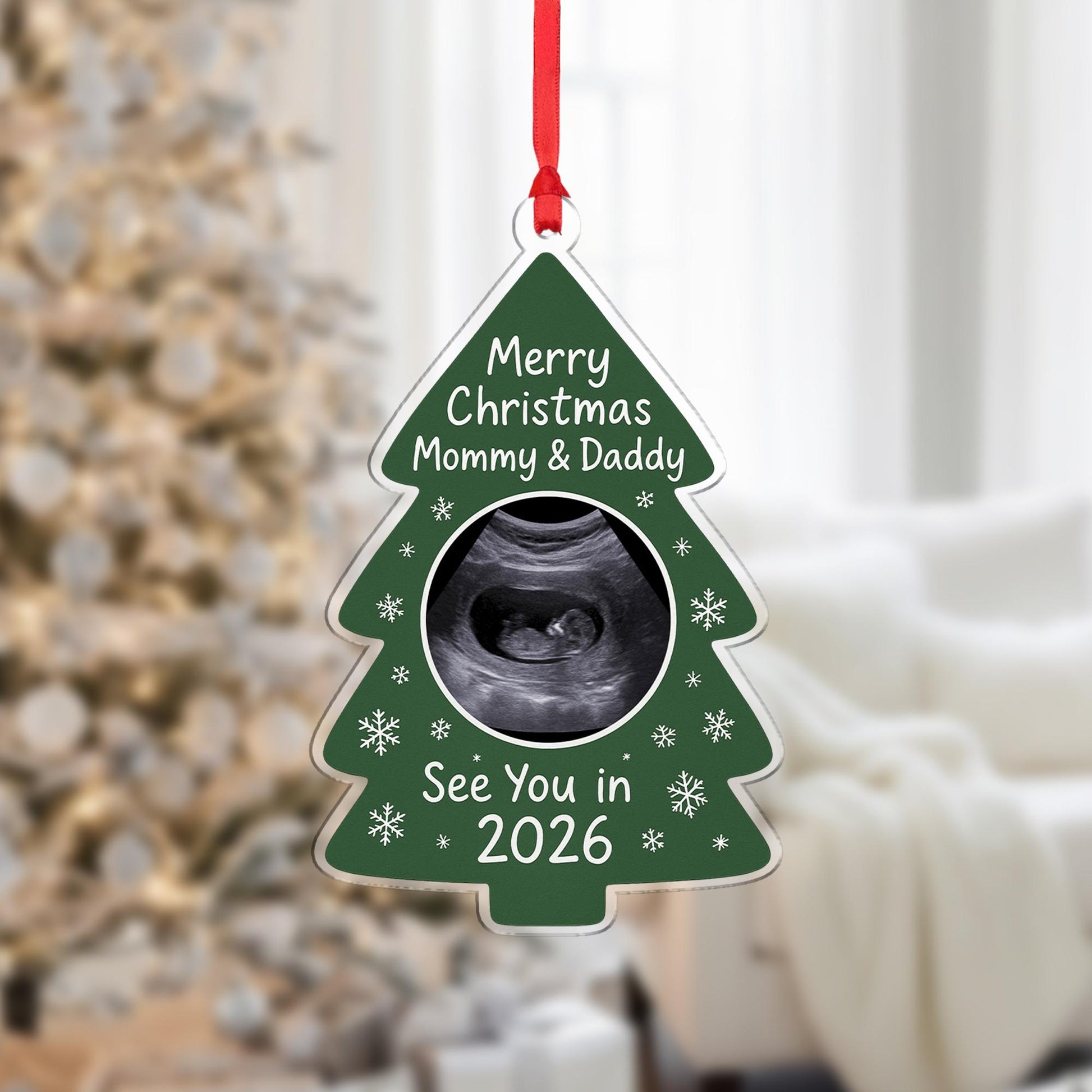 Personalized Ultrasound Acrylic Ornament: Pregnancy Announcement Christmas Gift for Parents to Be