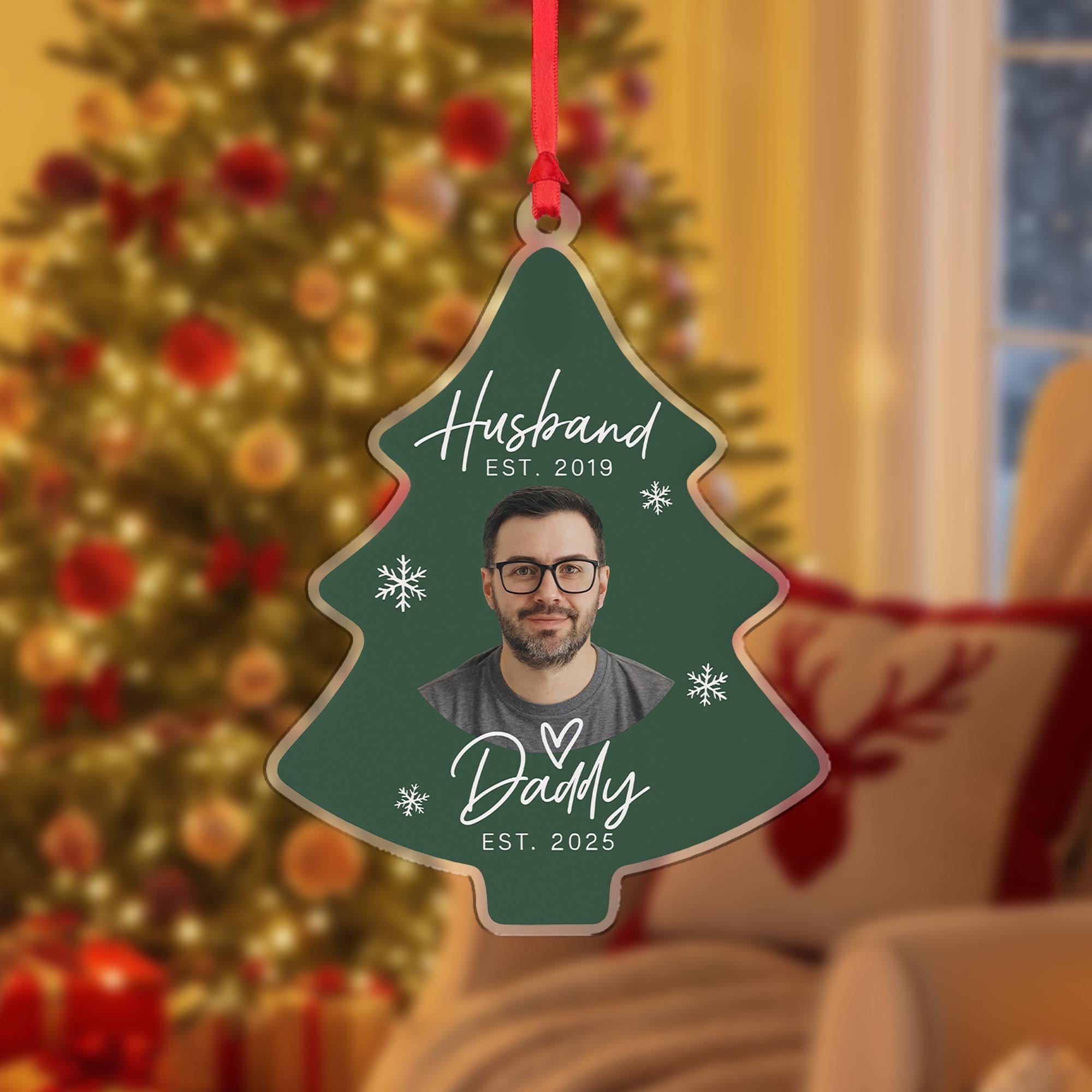 Custom Photo New Dad & Husband Acrylic Ornament: Christmas Pregnancy Announcement