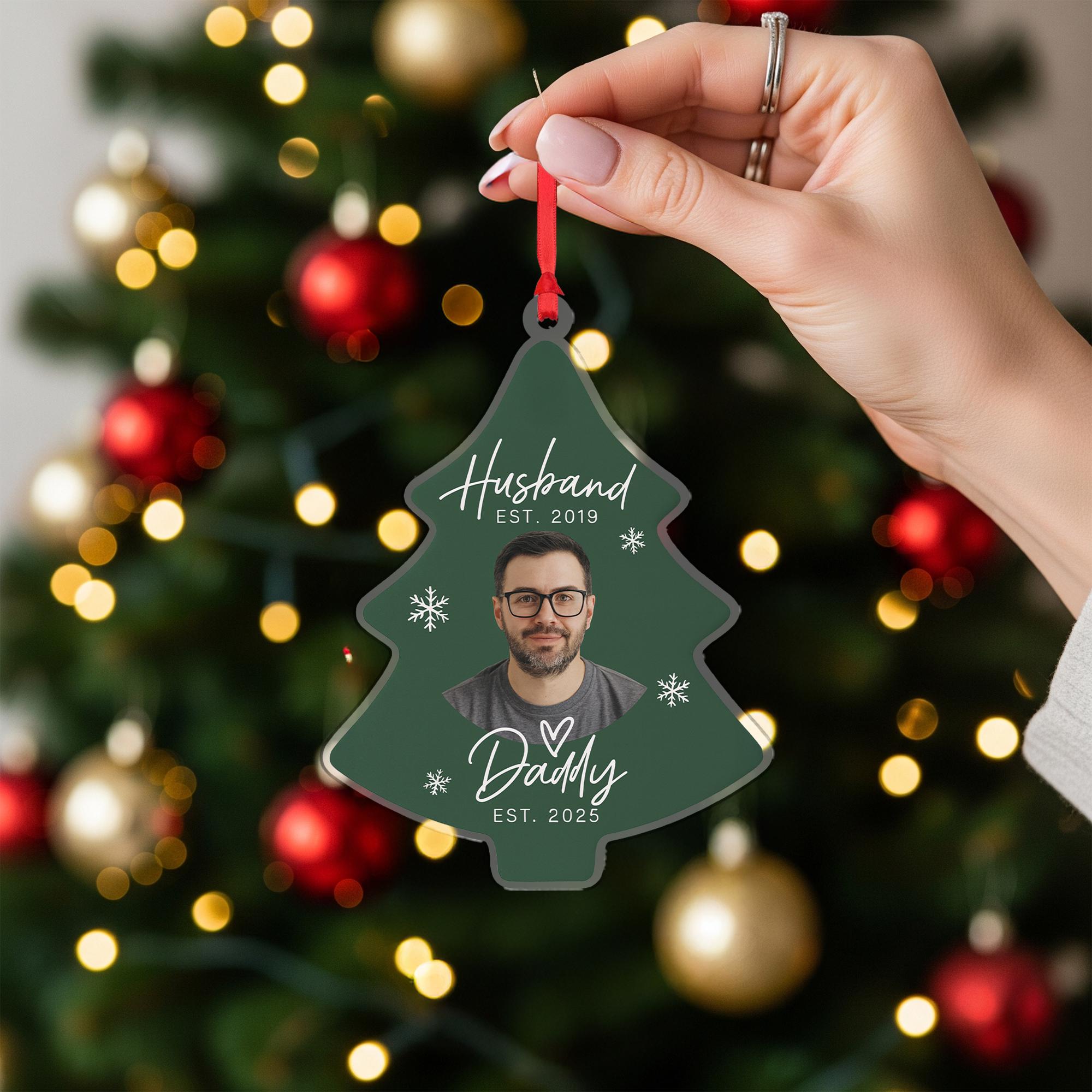 Custom Photo New Dad & Husband Acrylic Ornament: Christmas Pregnancy Announcement
