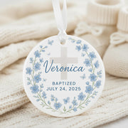Personalized Baptism Birth Mothn Flower Ceramic Ornament: Baby Keepsake with Name and Date