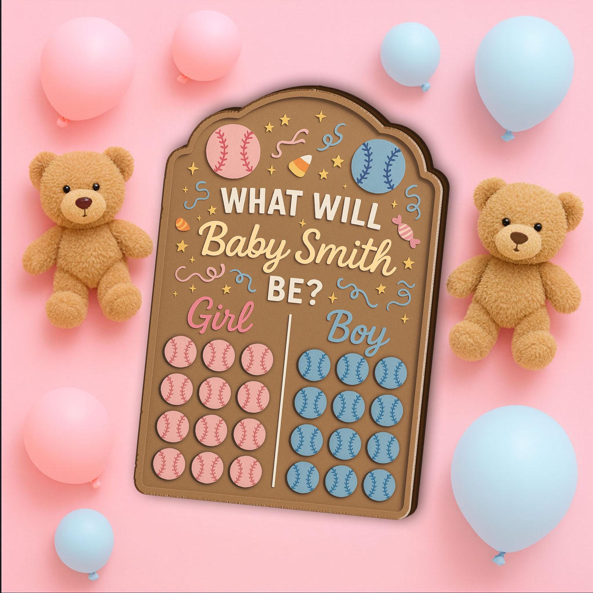 Gender Reveal Guessing Game Board: Personalized Baby Shower Baseball Party Decoration