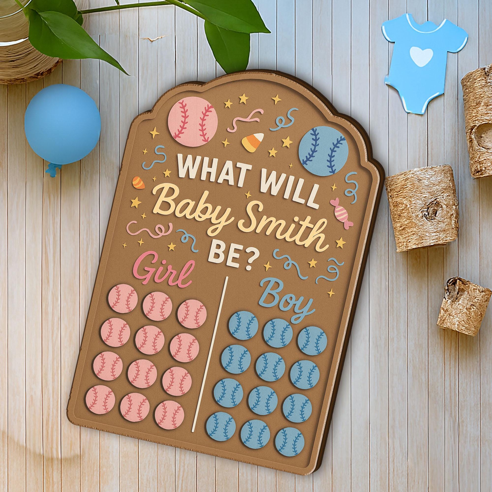 Gender Reveal Guessing Game Board: Personalized Baby Shower Baseball Party Decoration