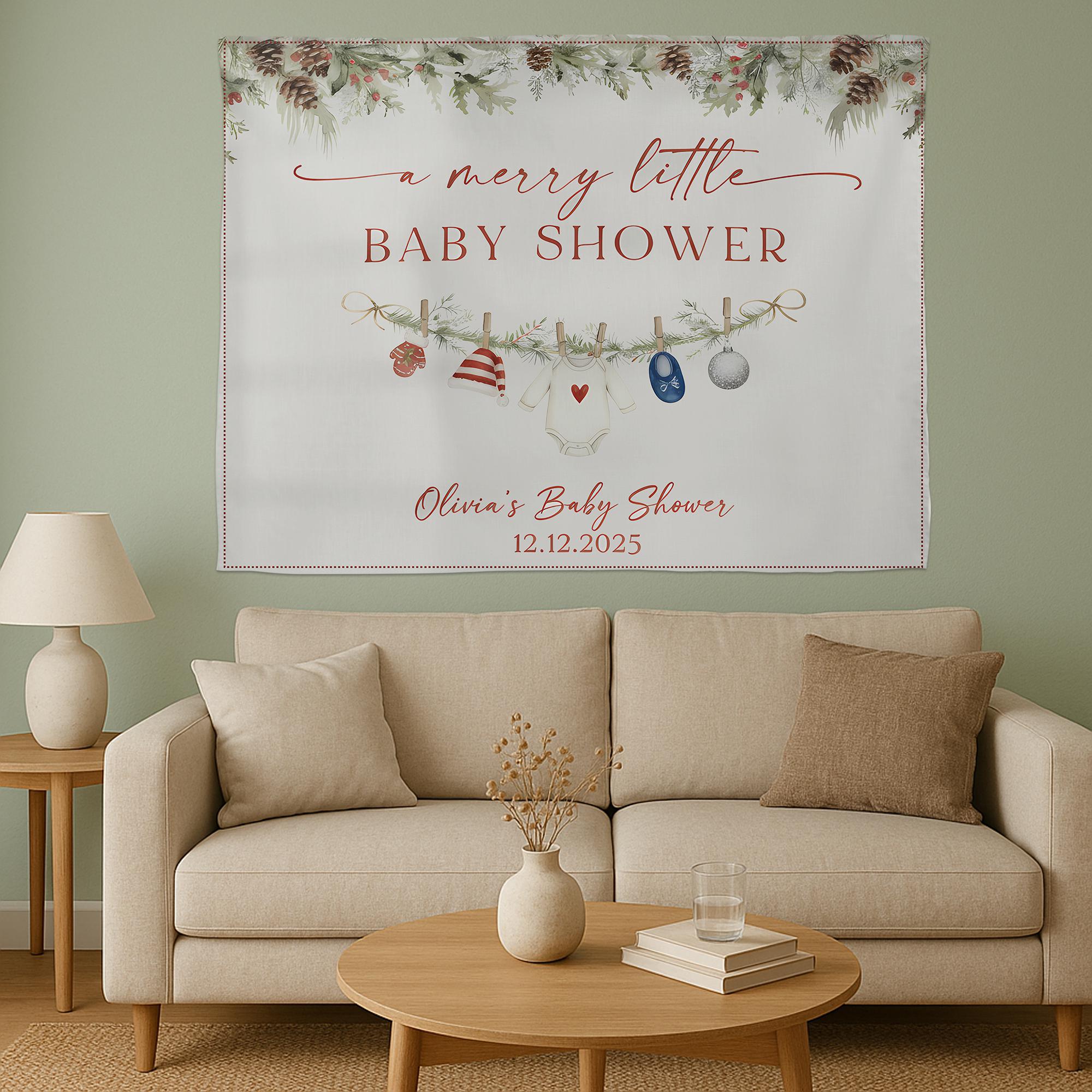 Winter Baby Shower Tapestry | Pine Decor Holiday Baby Banner