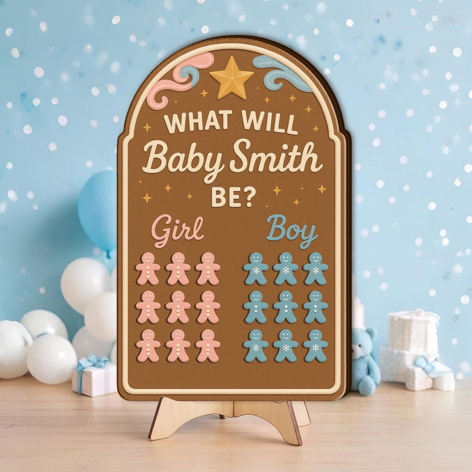 Gingerbread Gender Reveal Game Board: Personalized Christmas Baby Prediction Decor