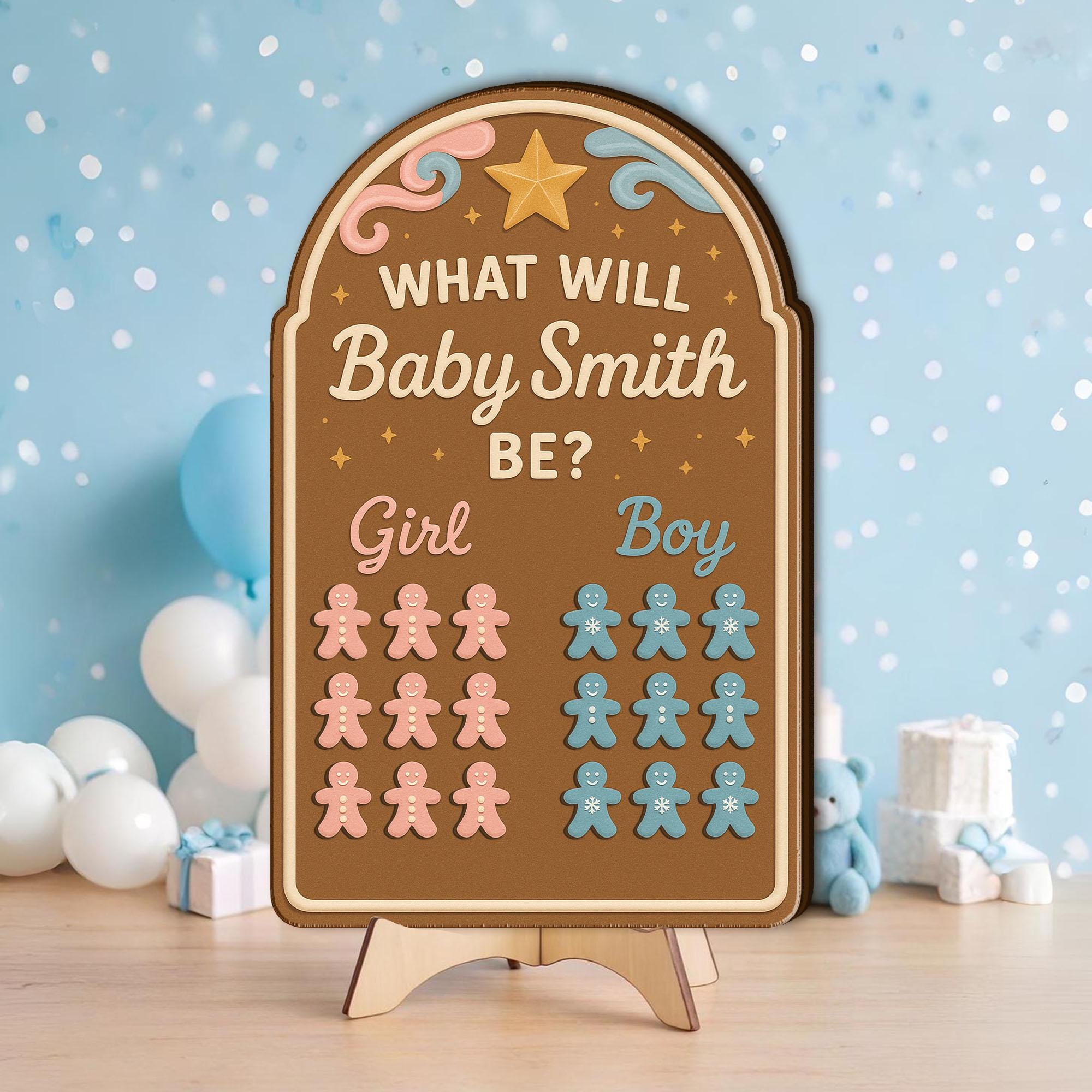 Gingerbread Gender Reveal Game Board: Personalized Christmas Baby Prediction Decor