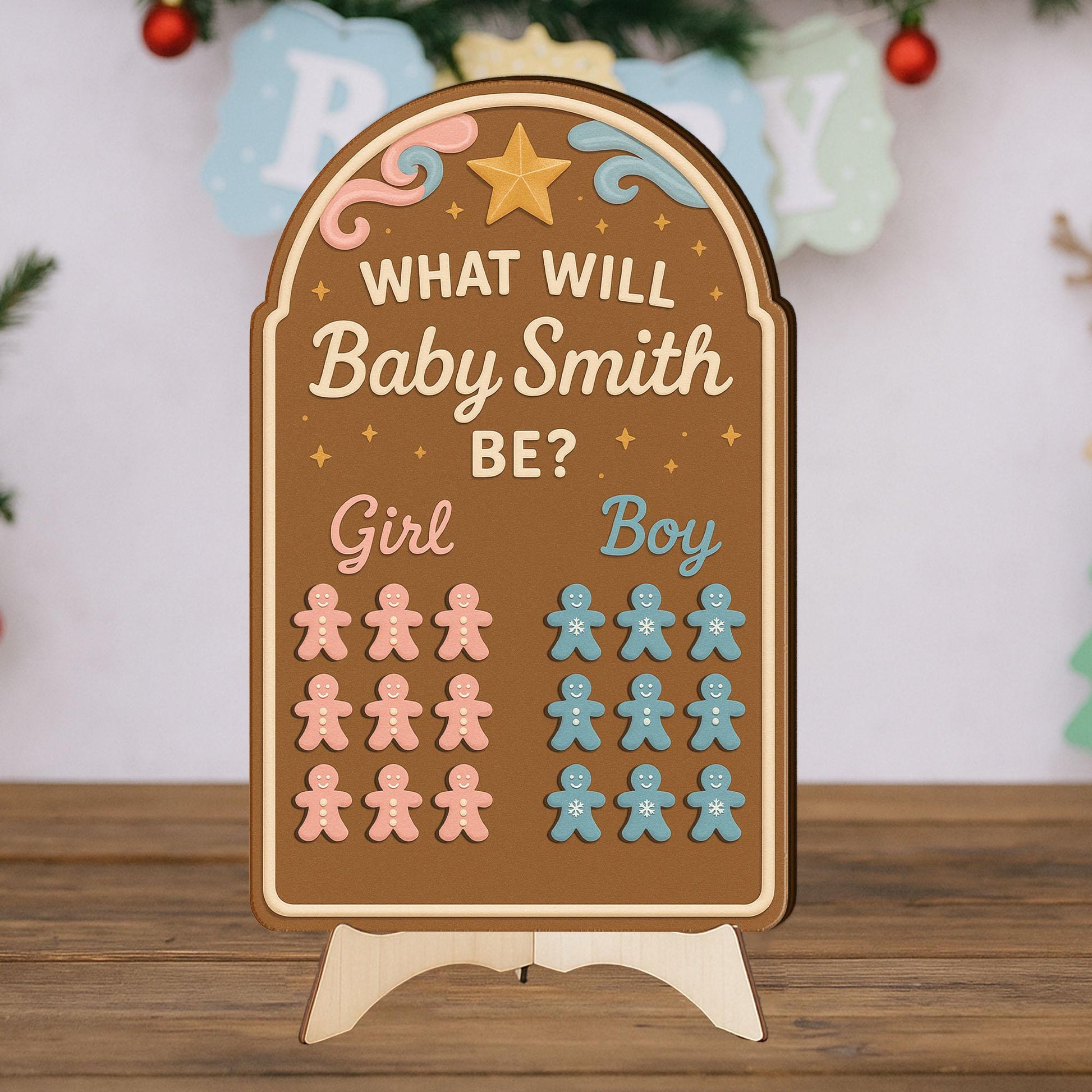 Gingerbread Gender Reveal Game Board: Personalized Christmas Baby Prediction Decor
