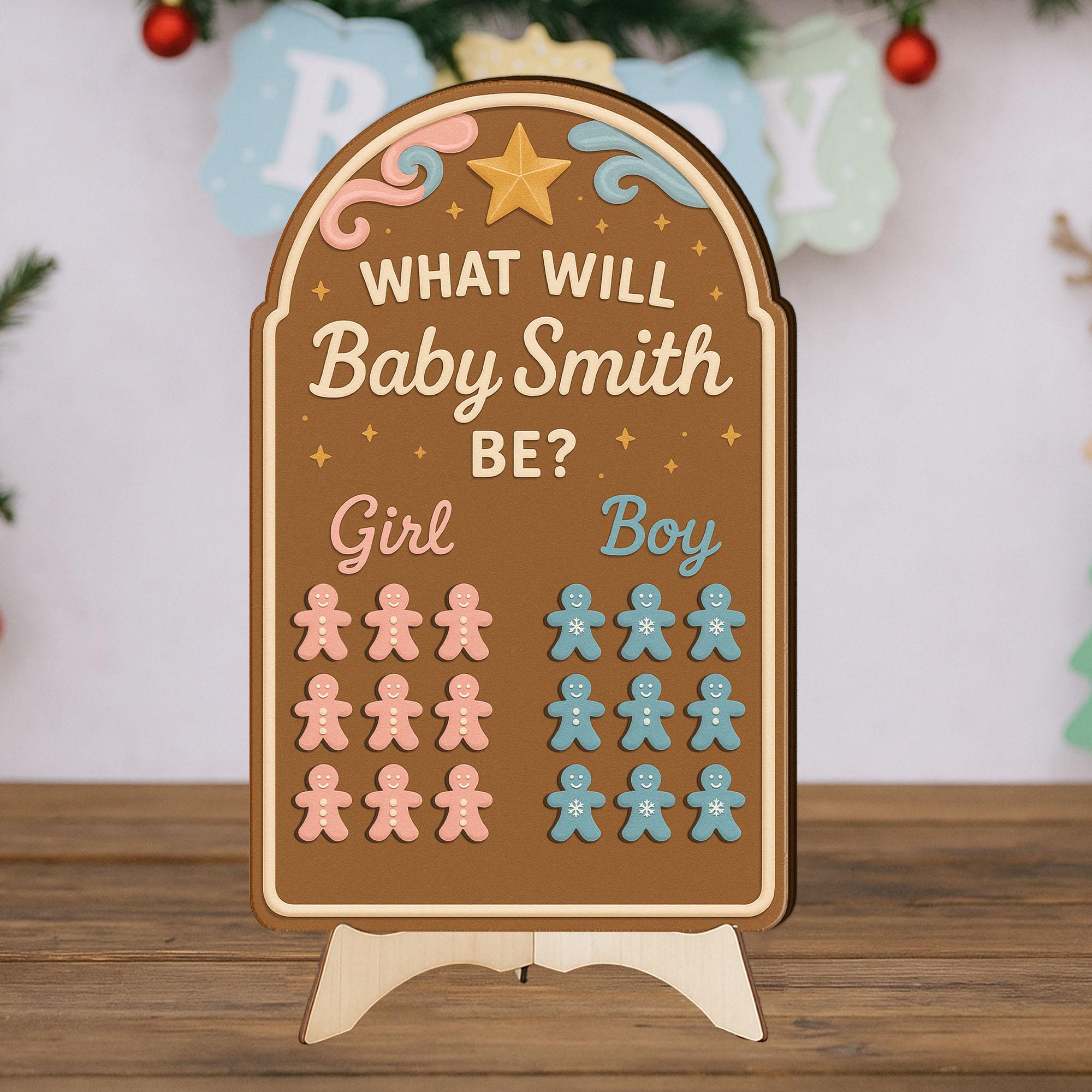 Gingerbread Gender Reveal Game Board: Personalized Christmas Baby Prediction Decor