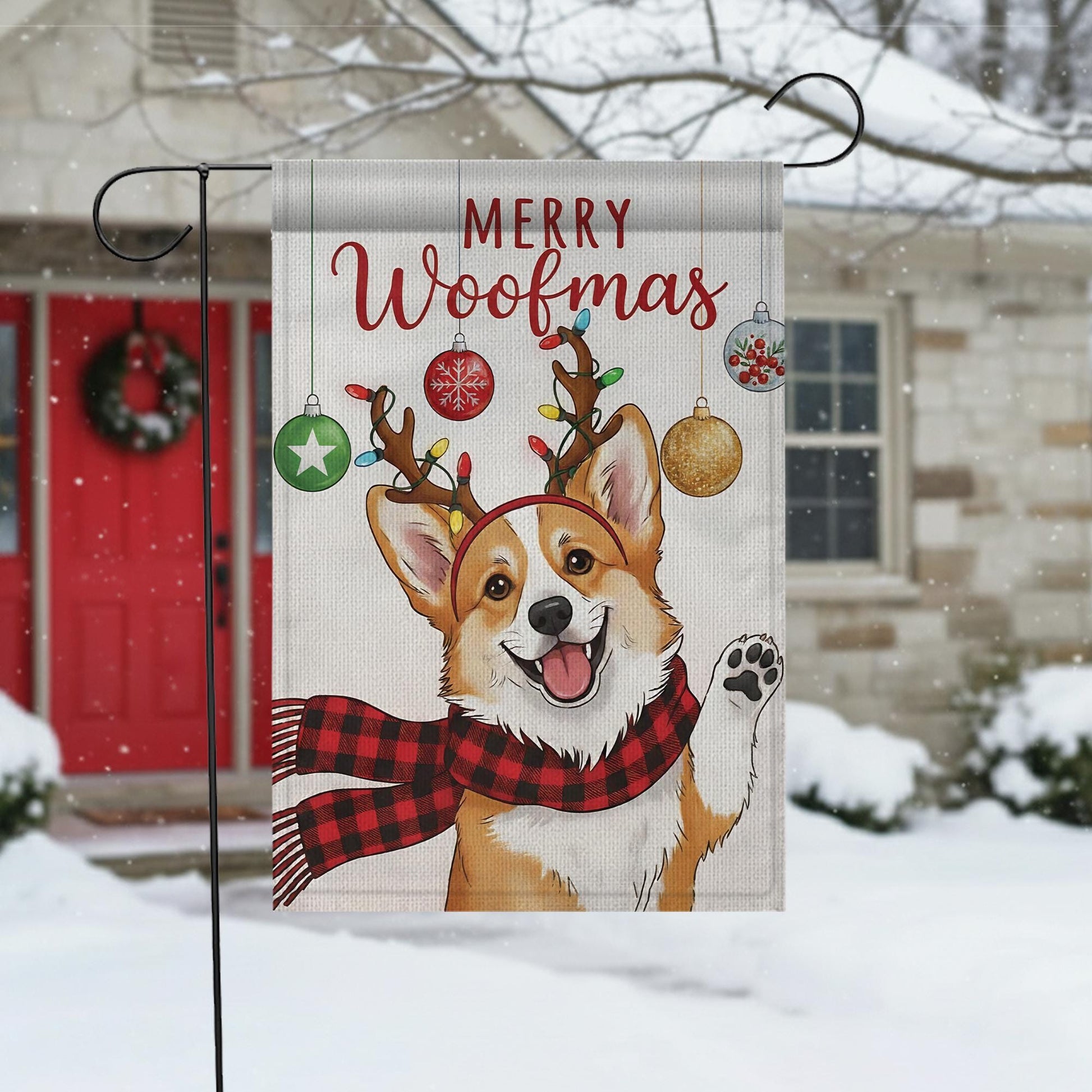 Corgi Christmas Garden Flag – Merry Woofmas Outdoor Yard Banner, Holiday Dog Decoration