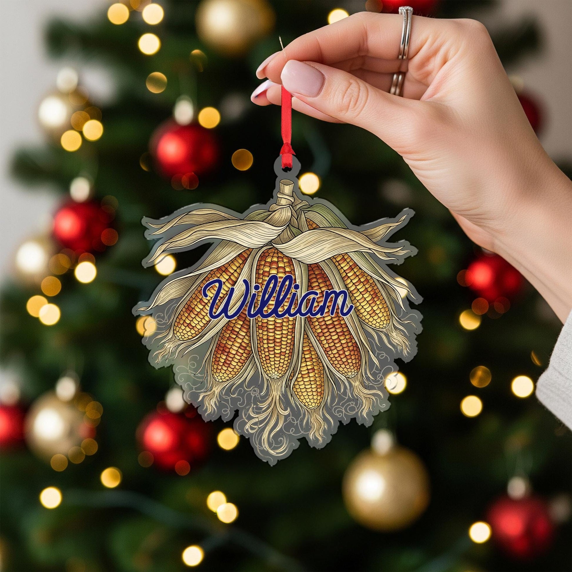 Personalized Corn Christmas Ornament – Acrylic Hanging Decoration with Harvest Husk Design