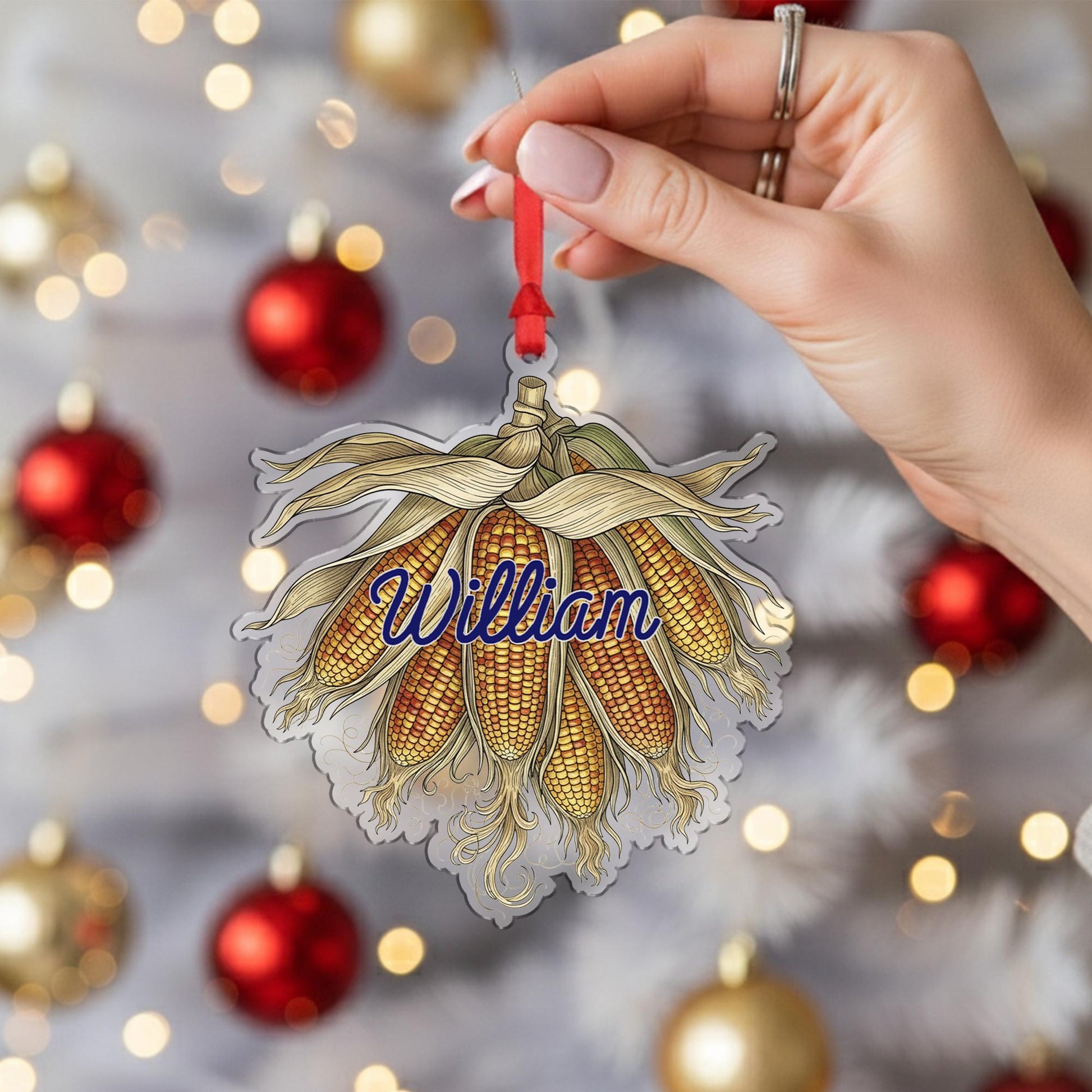 Personalized Corn Christmas Ornament – Acrylic Hanging Decoration with Harvest Husk Design