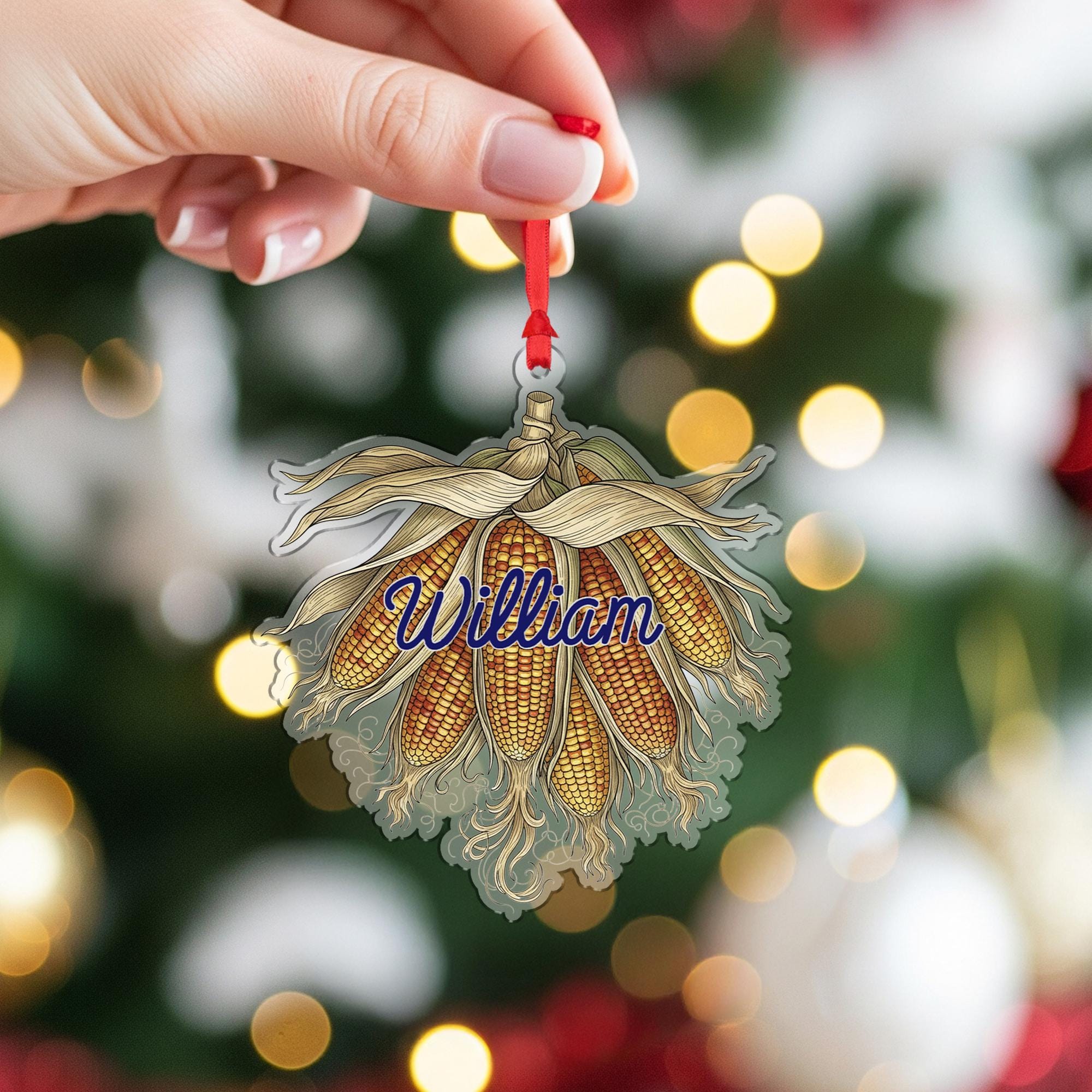 Personalized Corn Christmas Ornament – Acrylic Hanging Decoration with Harvest Husk Design