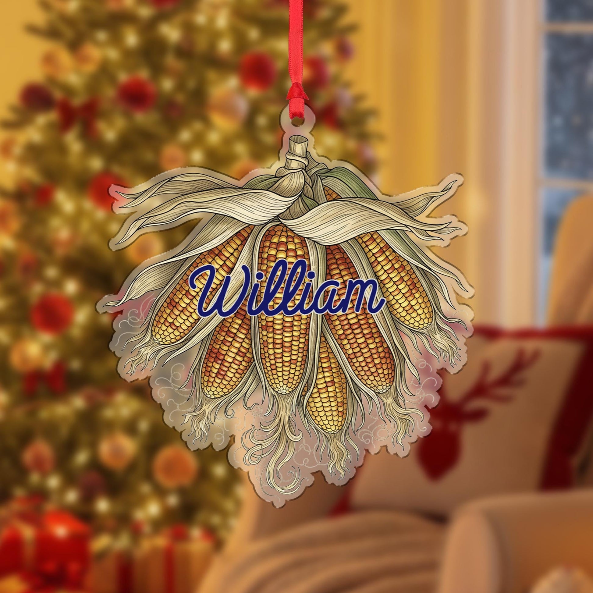 Personalized Corn Christmas Ornament – Acrylic Hanging Decoration with Harvest Husk Design