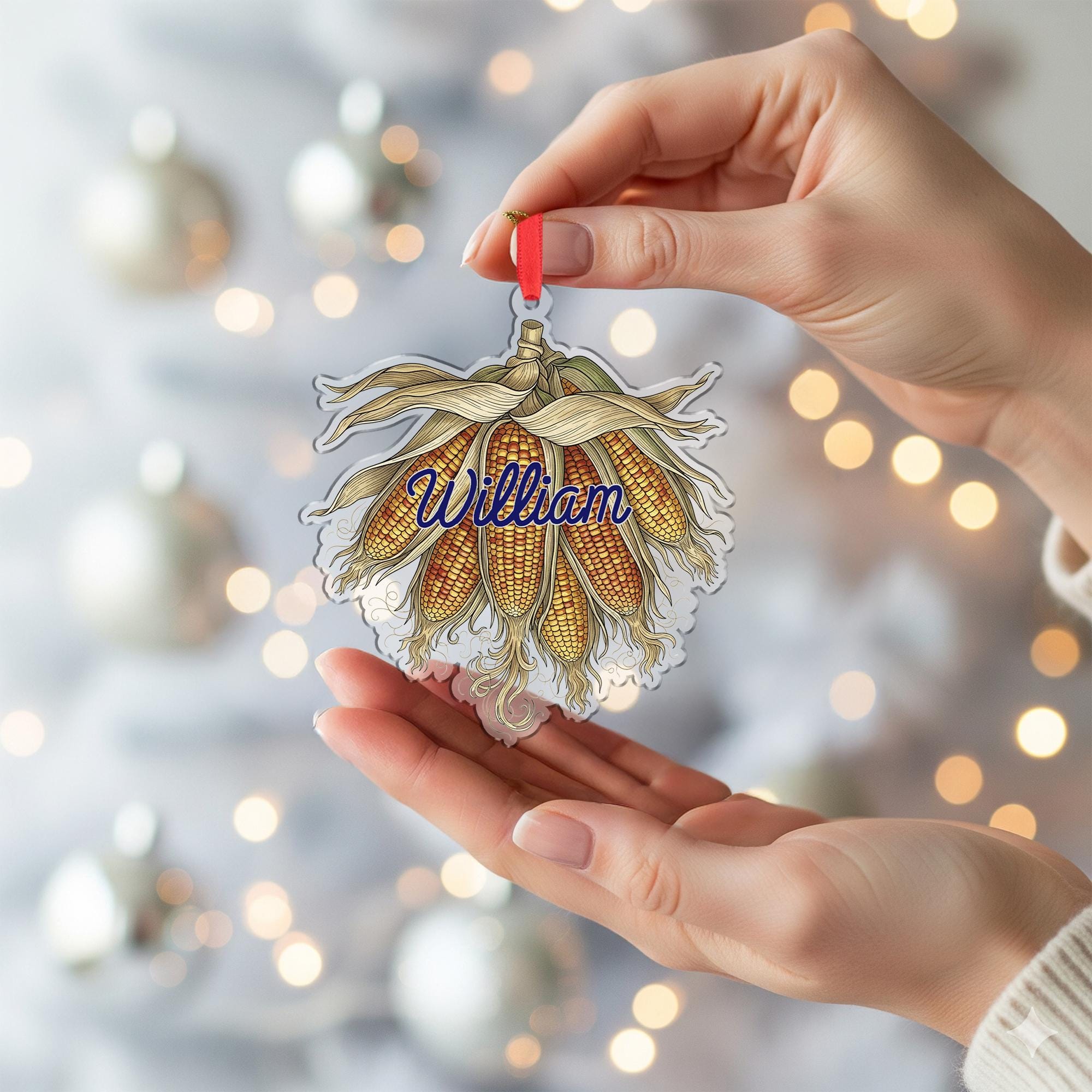 Personalized Corn Christmas Ornament – Acrylic Hanging Decoration with Harvest Husk Design