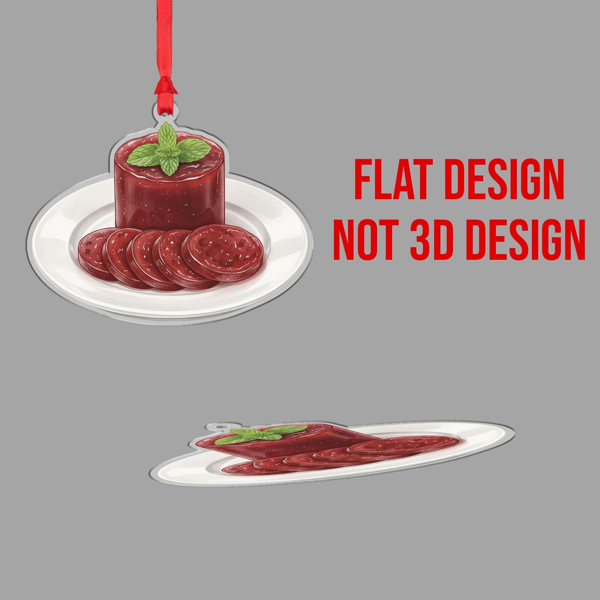 Cranberry Sauce Christmas Ornament – Acrylic Hanging Decoration with Holiday Plate Design