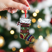 Christmas Stocking Ornament – Acrylic Hanging Decoration with Reindeer and Snowflake Design