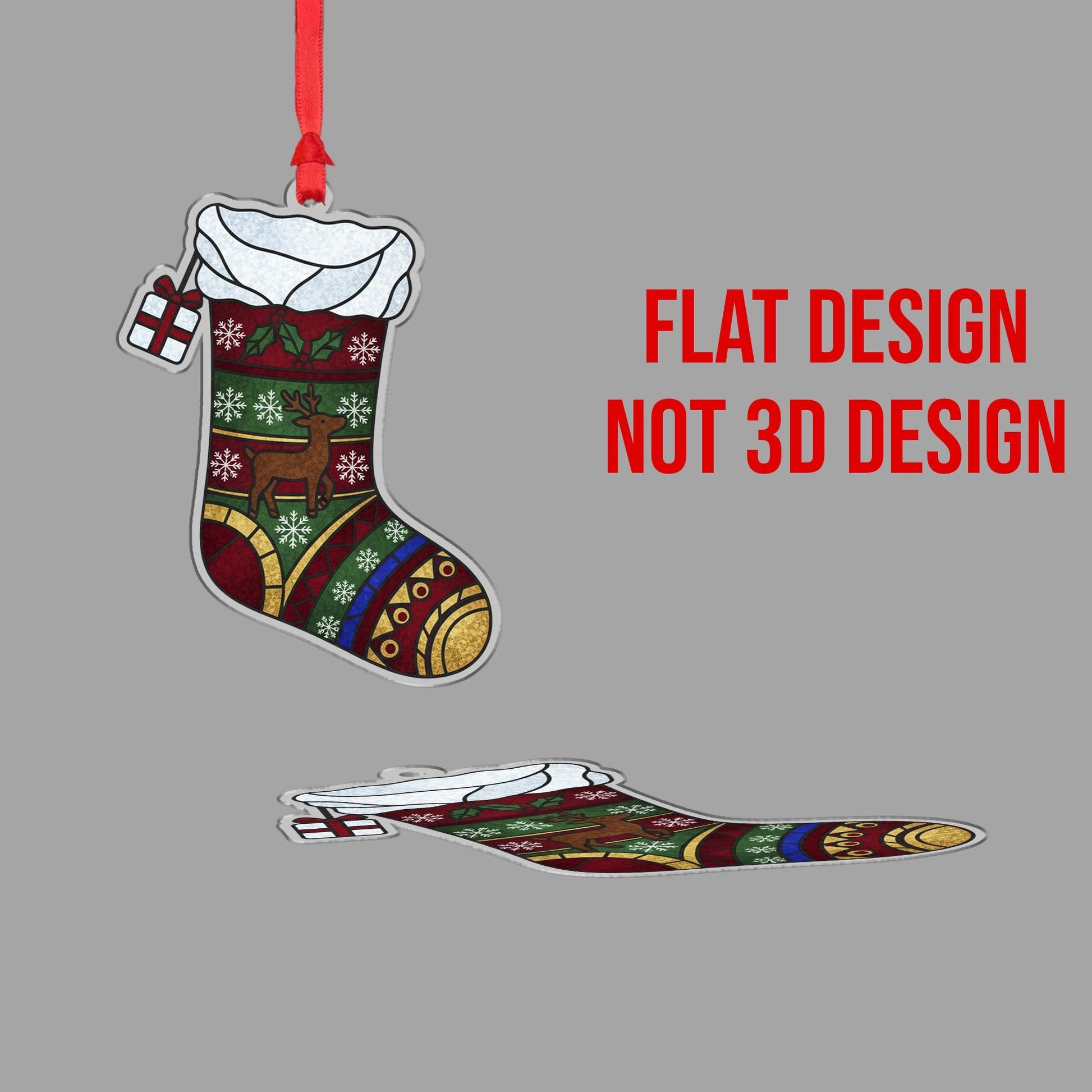 Christmas Stocking Ornament – Acrylic Hanging Decoration with Reindeer and Snowflake Design