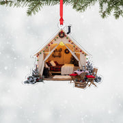 Cozy Glamping Tent Christmas Ornament: Rustic Cabin Holiday Decoration