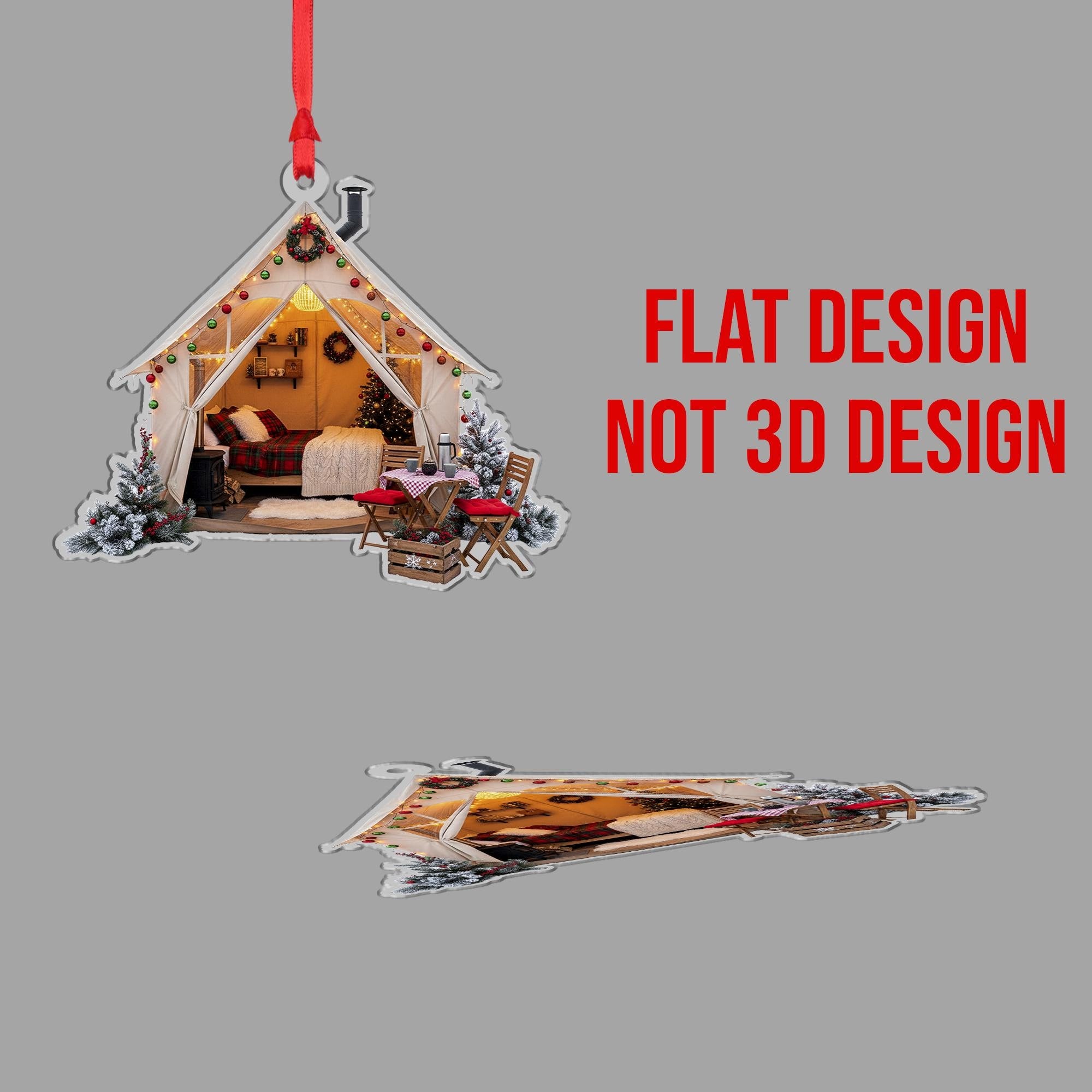 Cozy Glamping Tent Christmas Ornament: Rustic Cabin Holiday Decoration