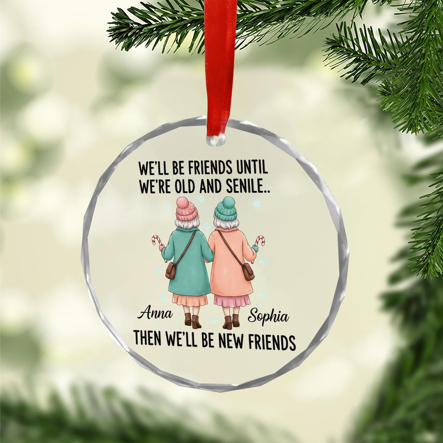 Personalized Glass Ornament – Friends Illustration Design, Christmas Tree Decoration
