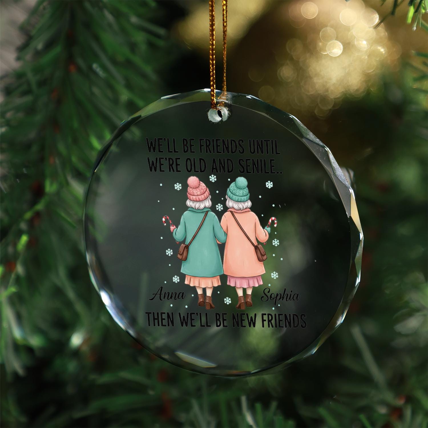 Personalized Glass Ornament – Friends Illustration Design, Christmas Tree Decoration