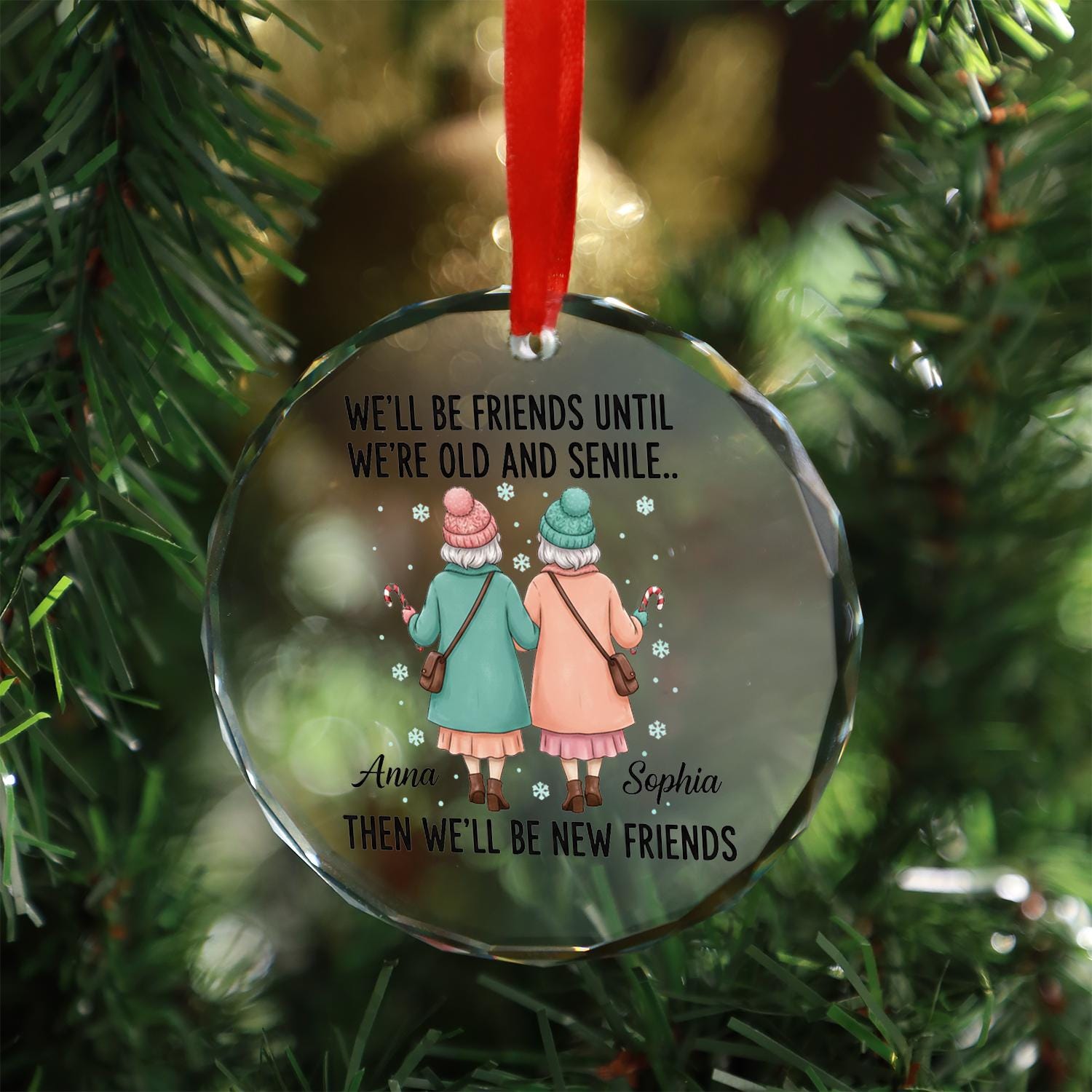 Personalized Glass Ornament – Friends Illustration Design, Christmas Tree Decoration