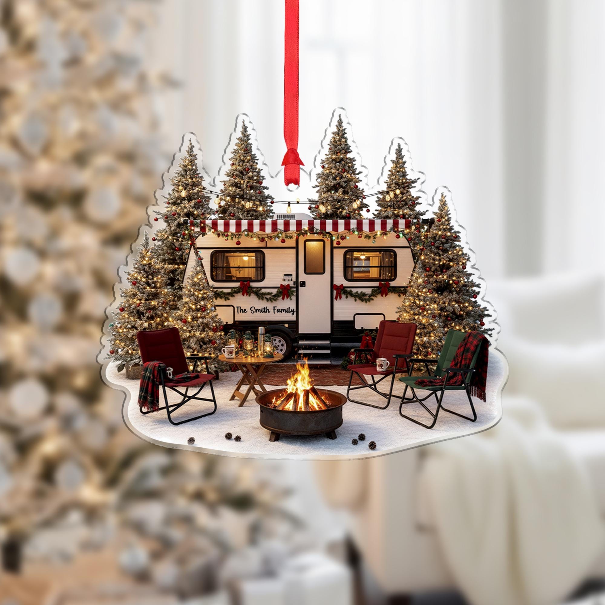 Personalized RV Camper Christmas Ornament: Custom Family Name Holiday Decoration