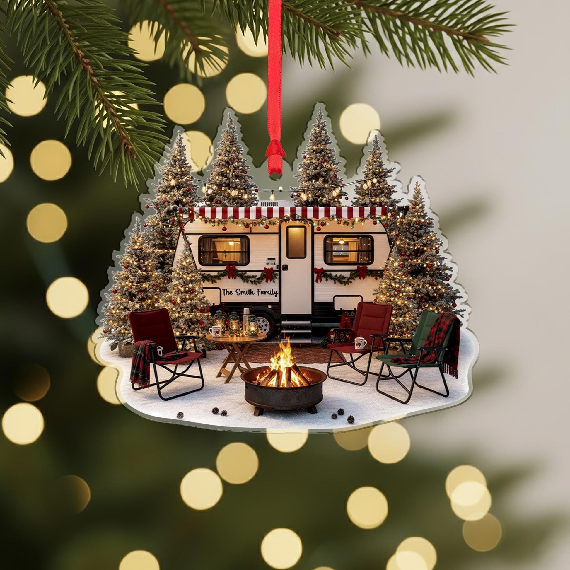 Personalized RV Camper Christmas Ornament: Custom Family Name Holiday Decoration