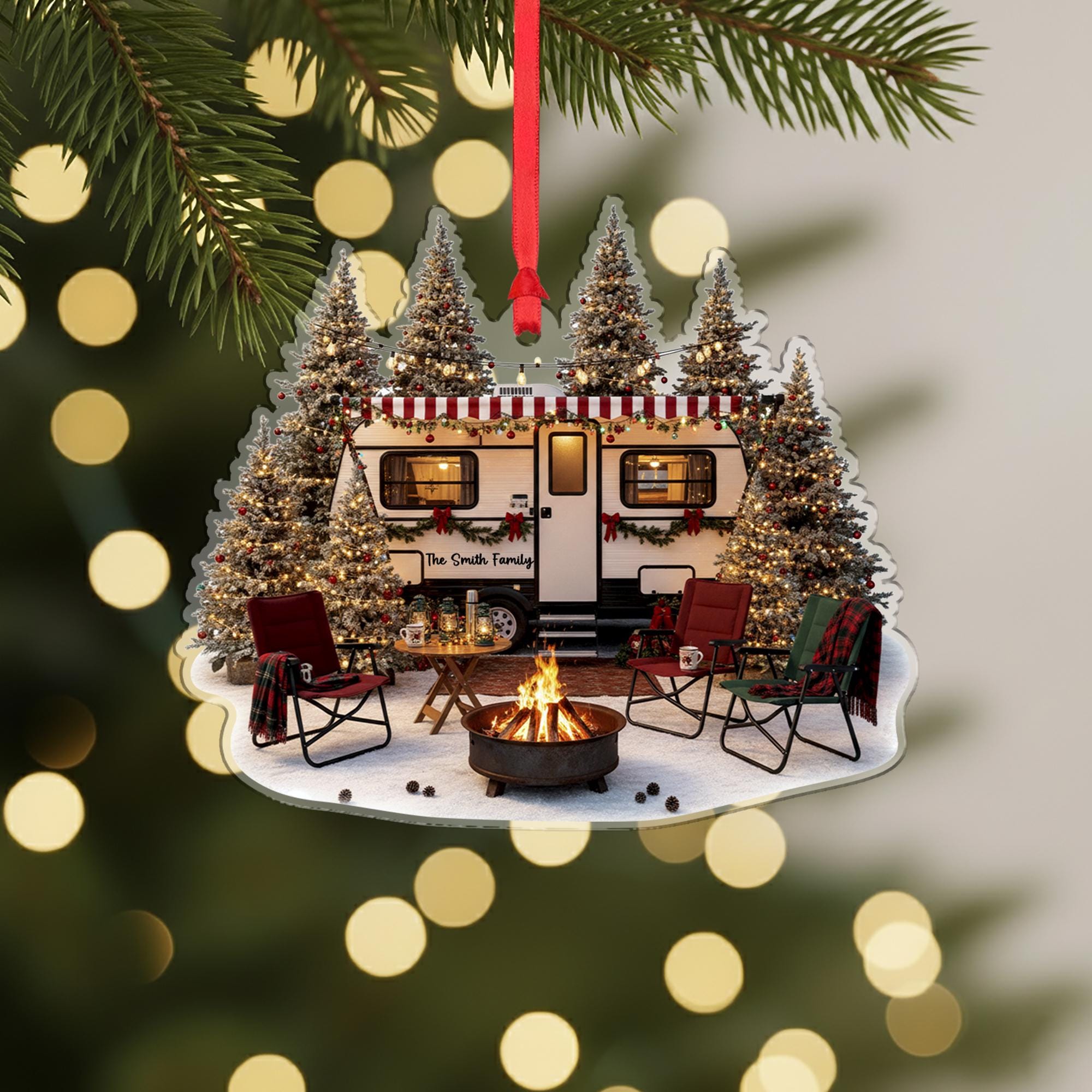 Personalized RV Camper Christmas Ornament: Custom Family Name Holiday Decoration