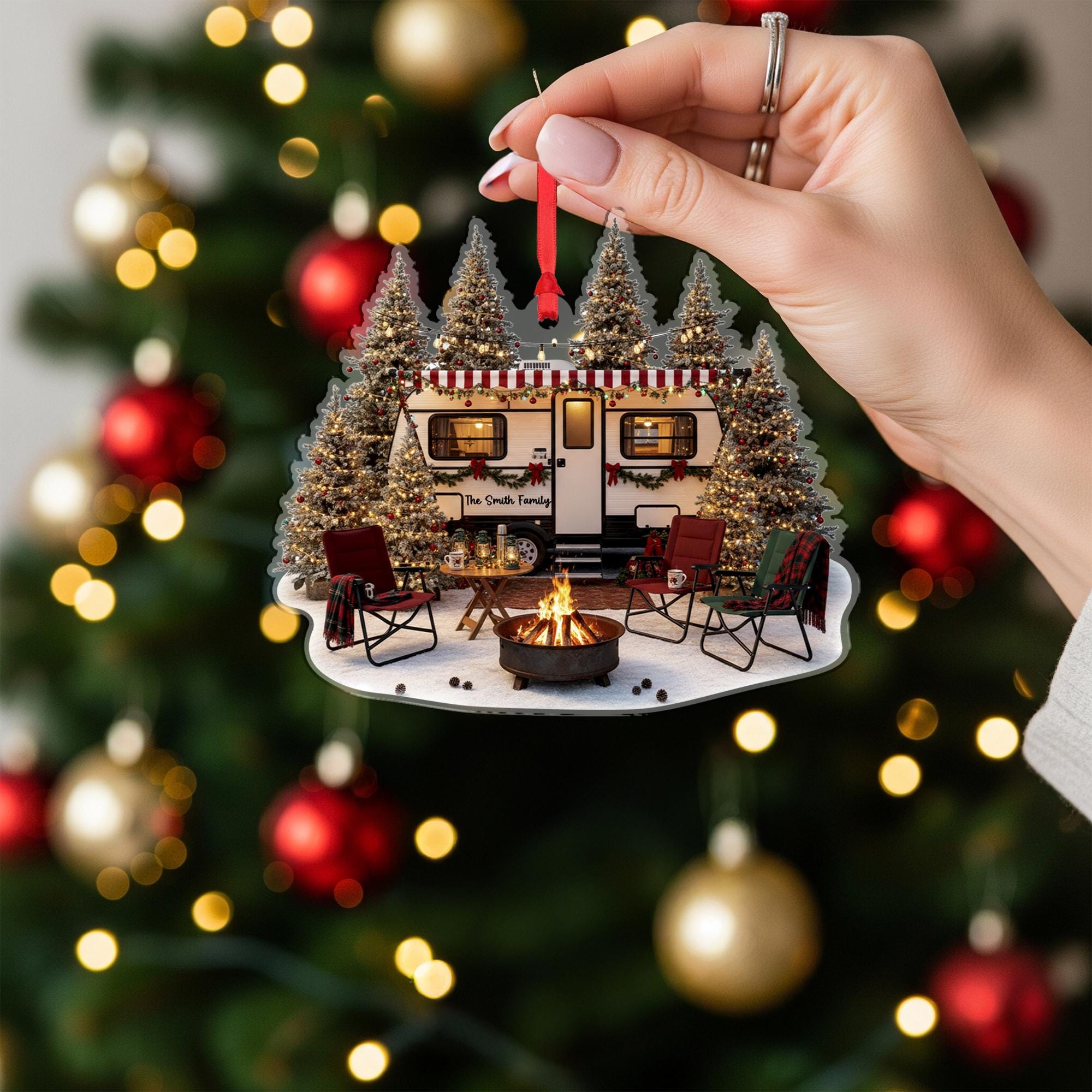 Personalized RV Camper Christmas Ornament: Custom Family Name Holiday Decoration