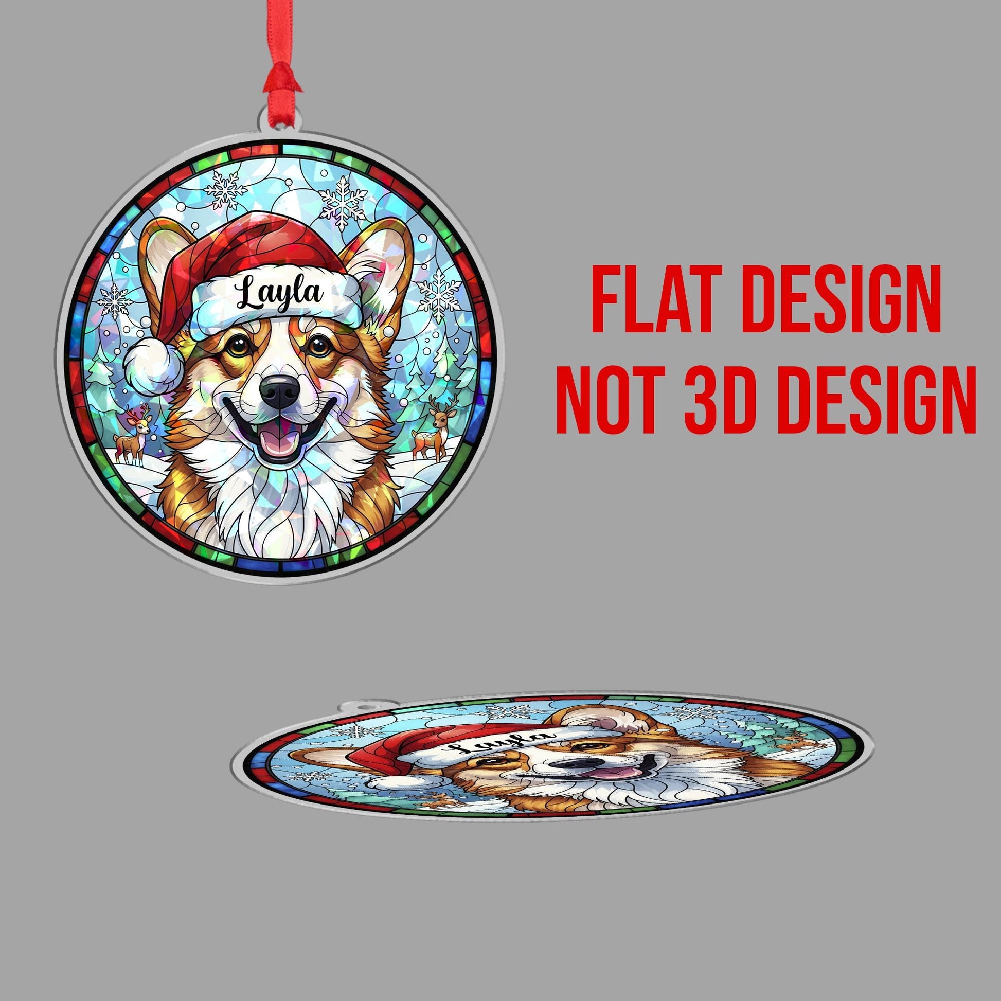 Personalized Corgi Christmas Ornament – Custom Dog Name, Stained Glass Style Decoration