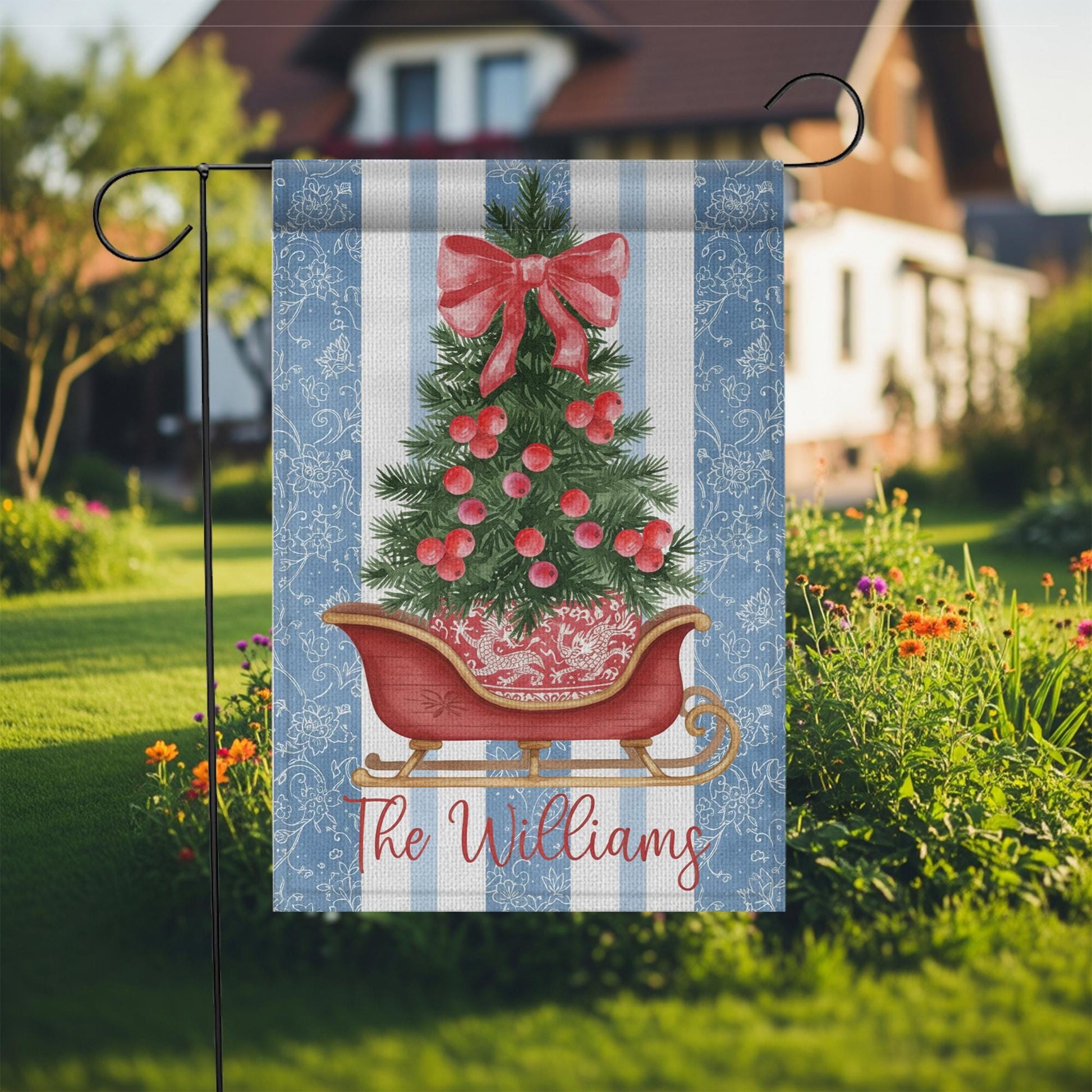 Custom Chinoiserie Christmas Flag Outdoor Garden Decor