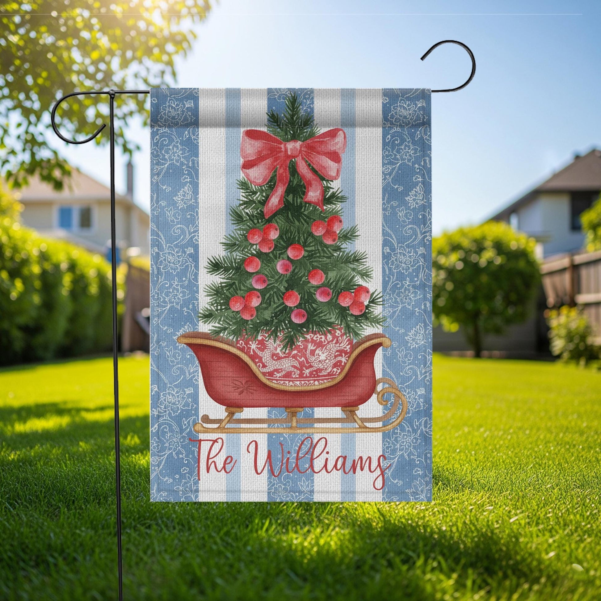 Custom Chinoiserie Christmas Flag Outdoor Garden Decor