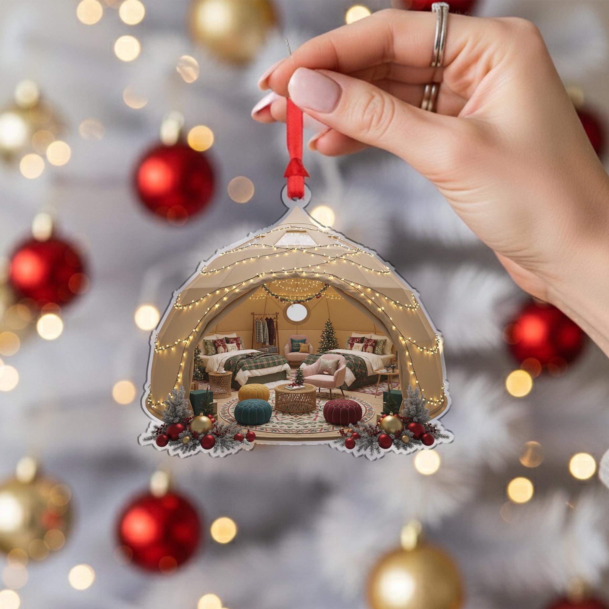 Christmas Tent Ornament: Cozy Holiday Camping Decor