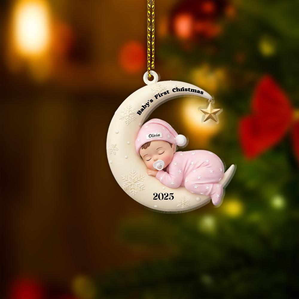 Ornament Baby First Christmas Personalized Moon and Star Design 2025 Decoration