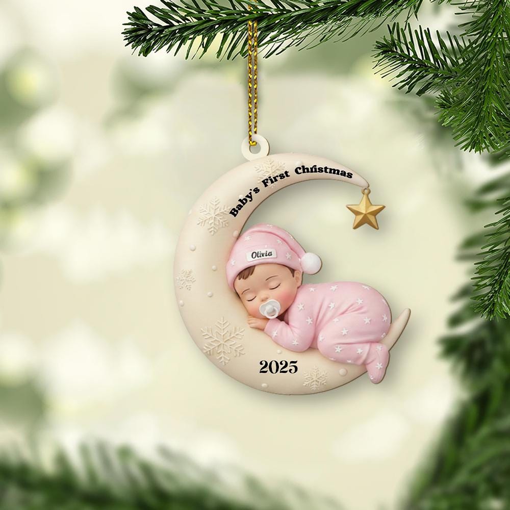 Ornament Baby First Christmas Personalized Moon and Star Design 2025 Decoration