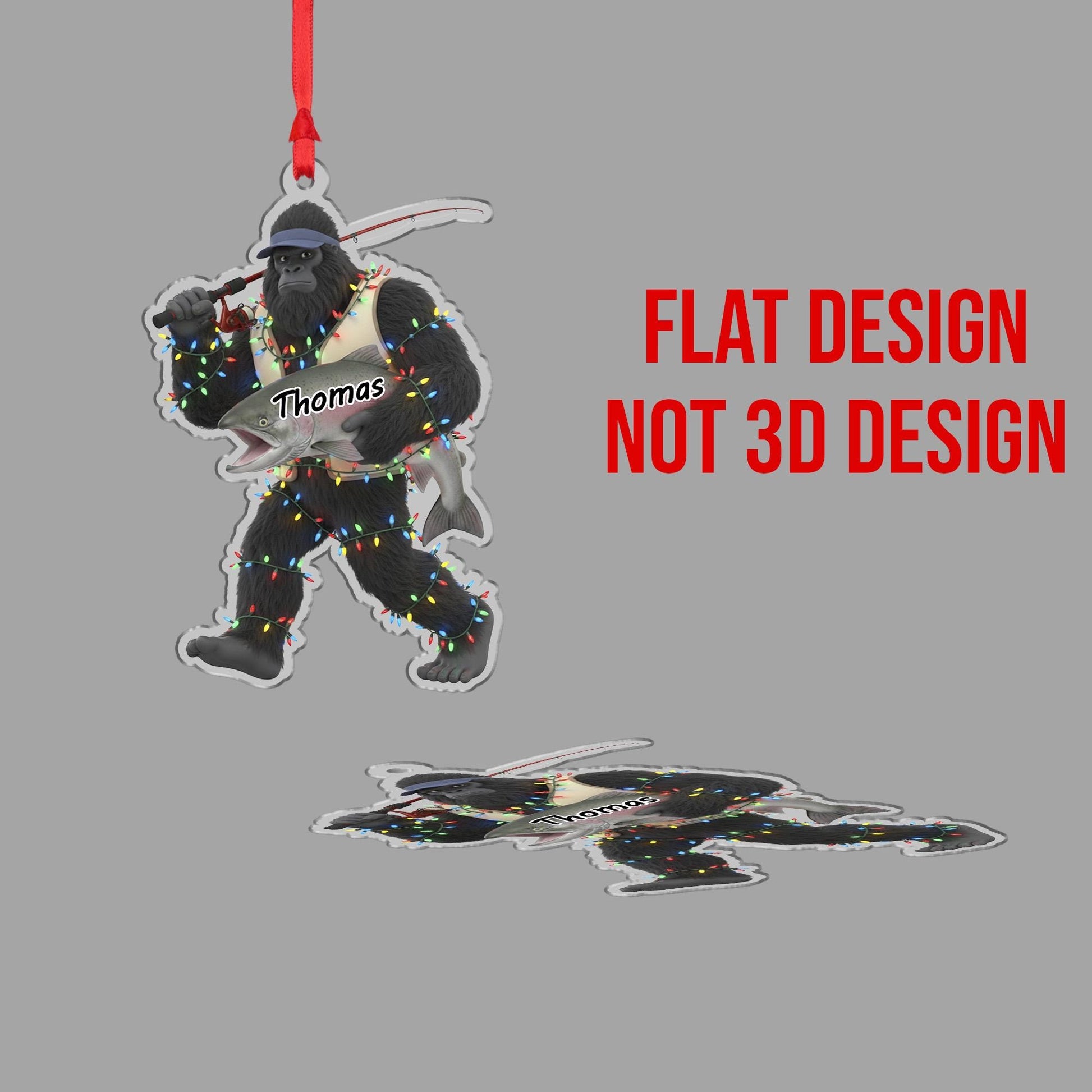 Personalized Sasquatch Bigfoot Fisherman Acrylic Ornament: Funny Fishing Christmas Decor