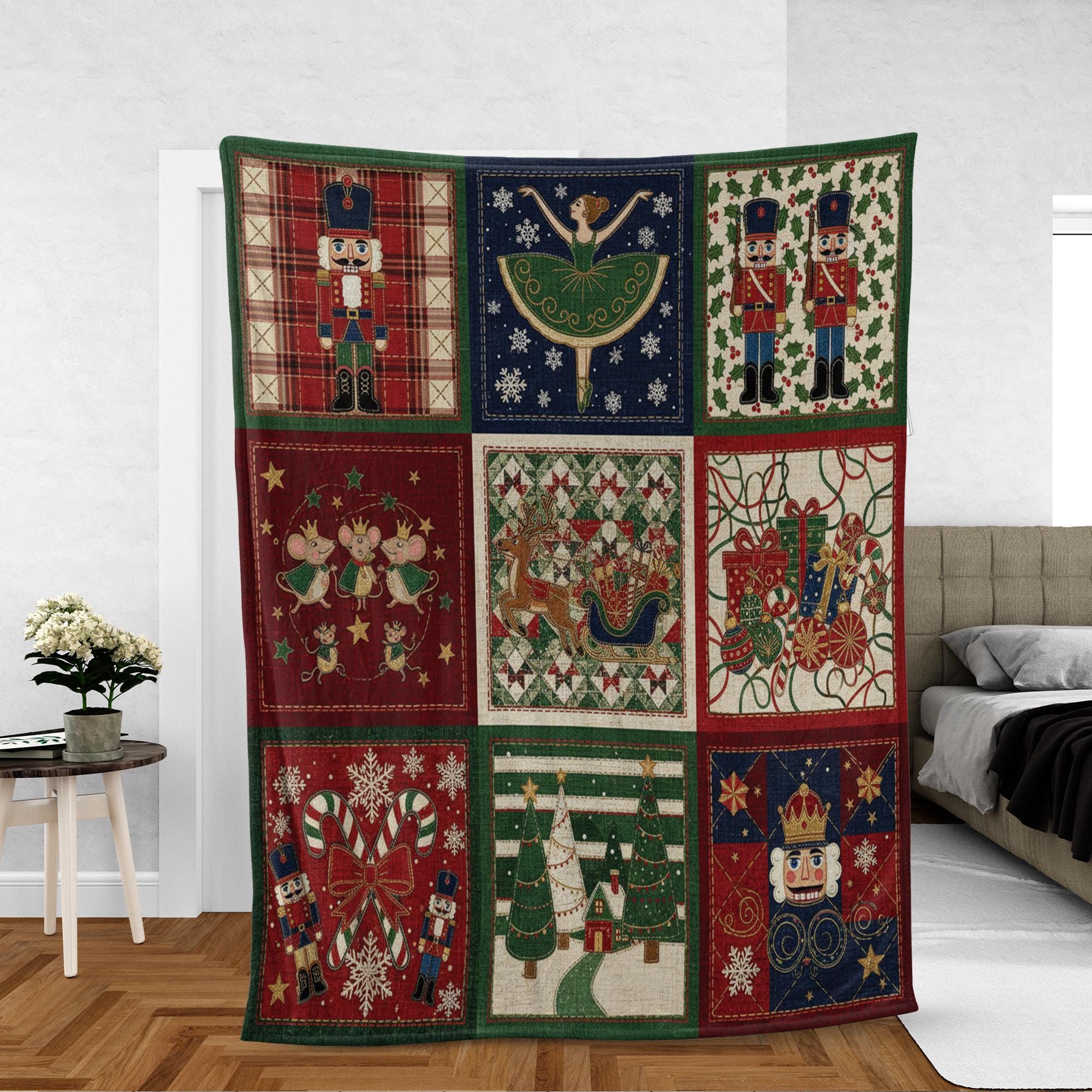 Christmas Nutcracker Blanket – Holiday Throw Quilt for Winter Decor