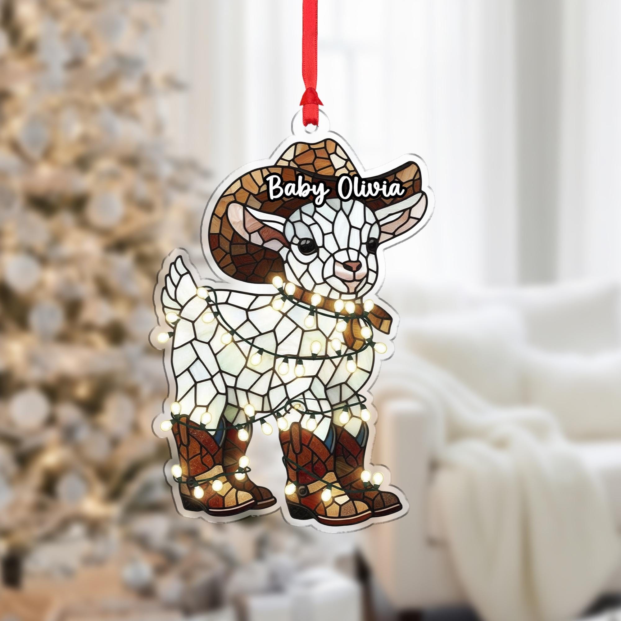 Custom Baby Goat Ornament – Personalized Western Christmas Tree Decor